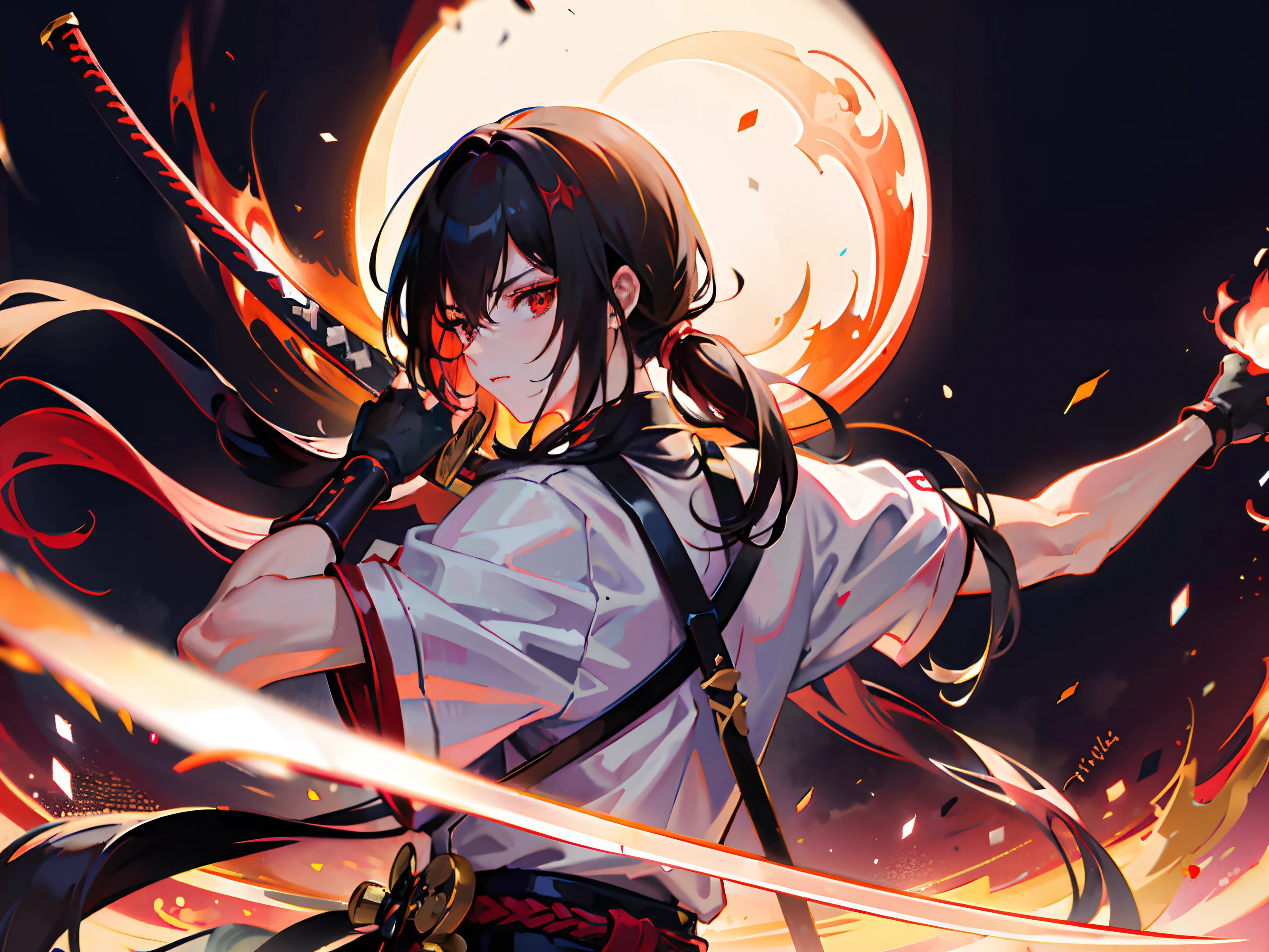 arma, The sword, long whitr hair, brunette color hair, katana swords, Multiple boys, malefocus, pony tails, 2boy, red eyes, Take a sword, Holding a weapon, Take it, Japanese clothes, firey, Muscle sword dance,Unbeatable,Pain and persistence,The heat of the heart,The Dark Road
Light of despair,Bloodstained past,Leaning on the sword,A test of will,A symbol of hope,Ghost Slayer's Blade,Tanjiro