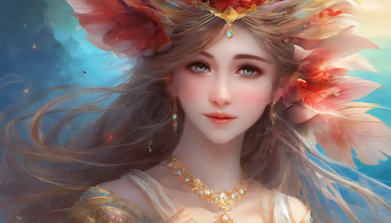 Masterpiece:1.4),, (Best quality:1.4),, ultra-high-resolution,, 8k, CG,, (extremely delicate and beautiful:1.2),,The upper part of the body,, 1fille,, seulement,, Fille-fille,, mature girl,, , Huge chickadee, sweet,, , Background of the sea,The reef,Houle Mer,longs cheveux bruns,, poils de queue de cheval,, , yeux bruns,, mouth closed,, red lips,, , Face blown away by the wind,, ,Delicate representation of facial features,yeux en amande,delicate eyeliner。longs yeux,Les yeux de Greene,black pupils,There is starlight in the eyes,Delicate details of the lips,Quality of oil paint,Thick paint style, The beauty of Venus,The ocean,mousseux,Stand on a huge shell