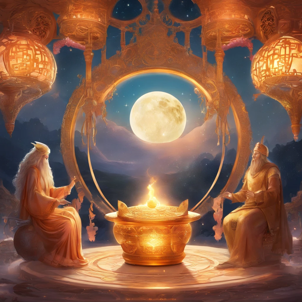 reunion, A round moon, the night, (Moon cake), teas, the fruits, rabbits, symmetry, high detail, Romanticism, sparkle, god rays, ray tracing, UHD, retina, masterpiece, ccurate, super detail, high details, high quality, best quality, highres, 16k, anatomically correct
