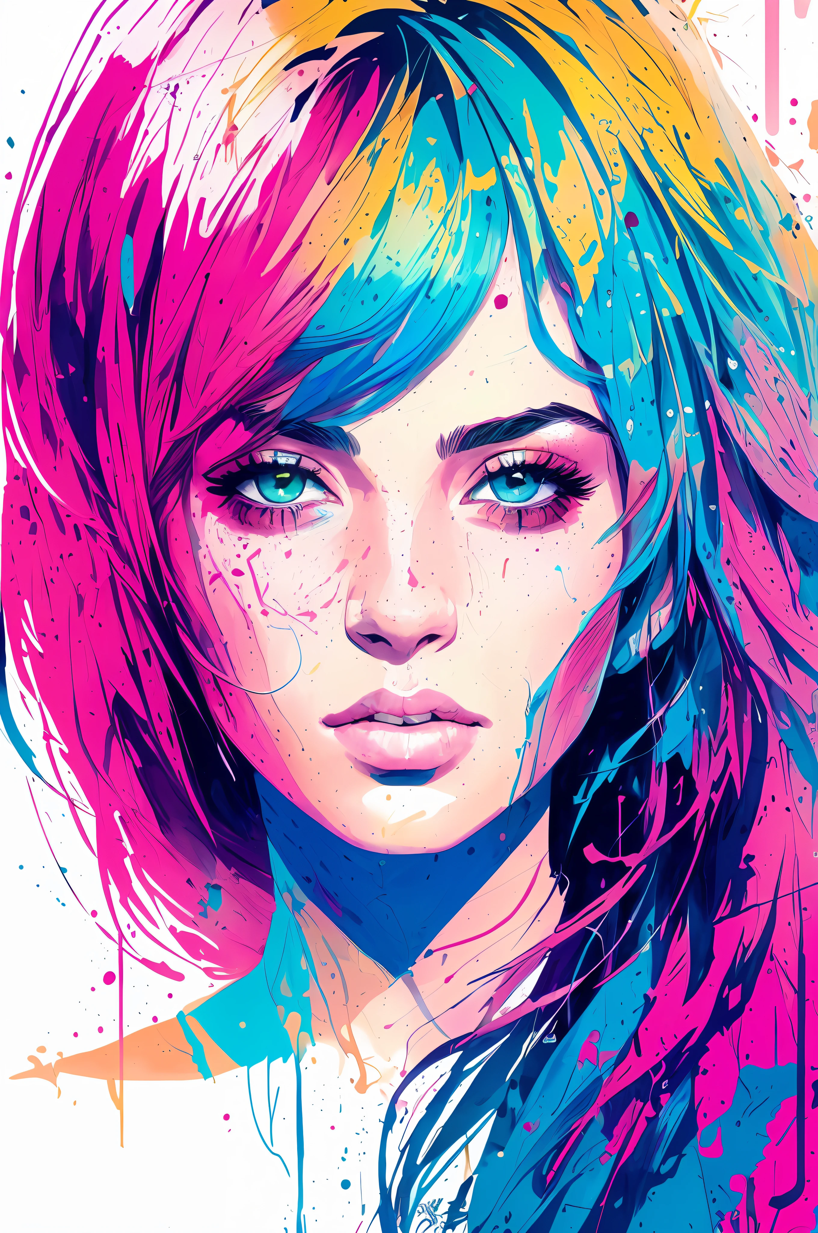 swpunk style synthwavea woman by agnes cecile, luminous design, neon colours, ink drips, cyberpunk city lights