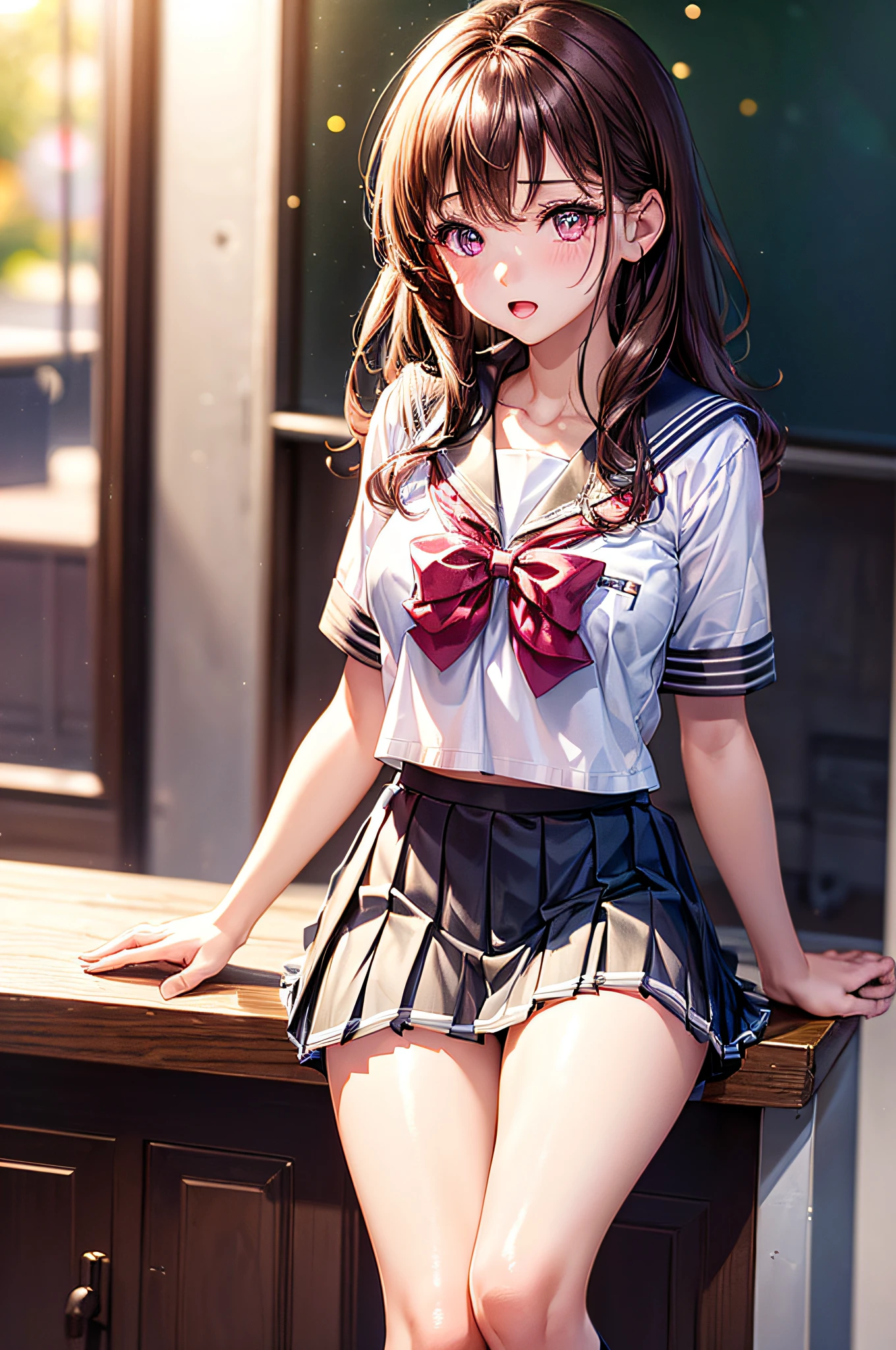 Anime - a style image of a woman in a short skirt and shirt, seductive anime girl, gapmoe yandere, anime moe art style, Yandere, [ 4 k digital art ]!!, anime girl squat, anime girl, (anime girl), anime style 4 K, ecchi, surreal schoolgirl, surreal schoolgirl, spread legs, slender figure, shy face, on grass, full body, medium chest type, navel, bare shoulders, black double ponytail, gentle and feminine, --auto --s2