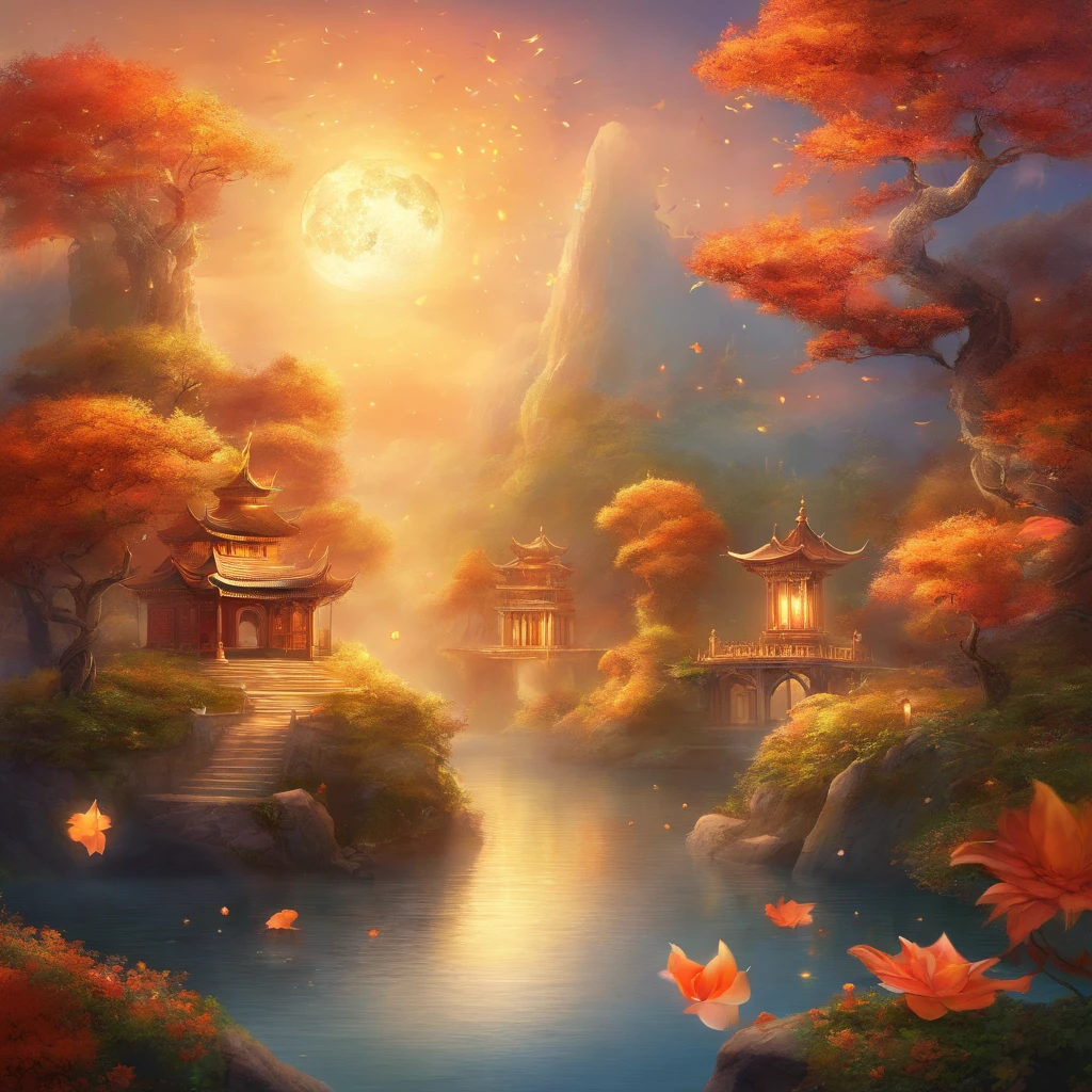 mid-autumn festival, symmetry, high detail, Romanticism, sparkle, god rays, ray tracing, UHD, retina, masterpiece, ccurate, super detail, high details, high quality, best quality, highres, 16k, anatomically correct