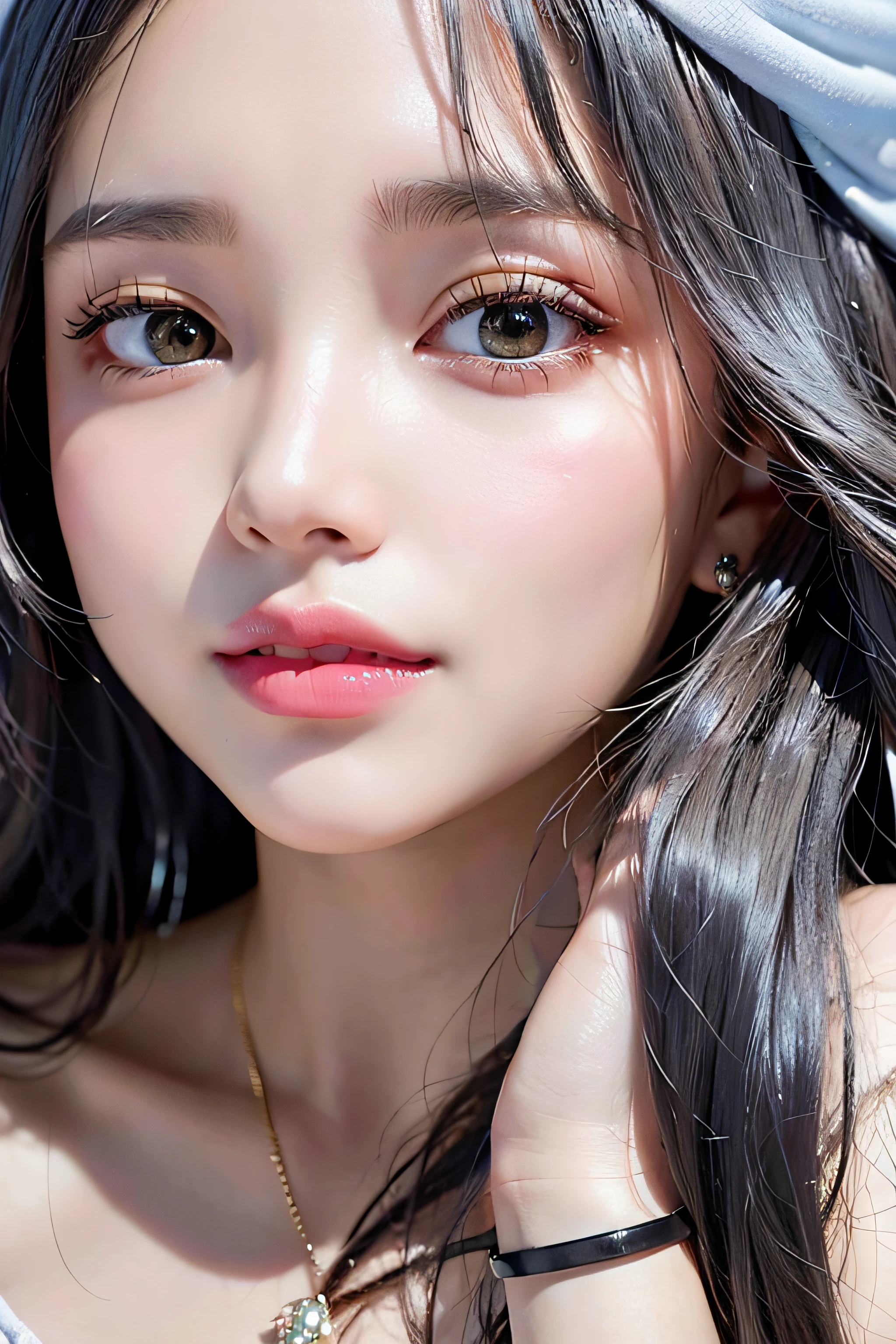 Black hair, (Long hair), gray eyes, (Glowing eyes), (White thighs: 1.2), Orgasmic face, seduction, , Seductive look, Charming, Blush, Shy, Disgusted, Disgusted, (mediating), Played badly, looking at someone, oh hey face, comfortable, Screaming, with her mouth open, Drooling, sexual convulsions, White skin, Red, Rosy face, Sweat, Wet body, Color, Alone, crying on the ground in , duck sitting, desire frustration, feeling of solitude, fondling, sexual pleasure, enduring pleasure, elk-off, attractive facial expression, (detail depiction of crying on the ground in school uniform), (duck sitting detail depiction front), detail depiction, Bust (Masterpiece), (Close-up), (Highest quality), Very detailed, Exquisite, Beautiful, (Close-up), (Close-up), ( Beautiful girl), (Collar, Collar), (detailed pink areola nail: , (delicate depiction of skin), (voluminous skin: 1.4), 8k wallpaper in first-class CG quality, Realistic, Master level, Masterpiece, Portrait, Center, display lens, beautiful Chinese and Korean mixed idol, (super detailed description face and face details), (Blush), Lip biting makeup, Sweet smile, Perfect facial features, Red eyes, Blind band + Hair above one eye, (Ruby nail). Fat_ mons, Cameltou,
