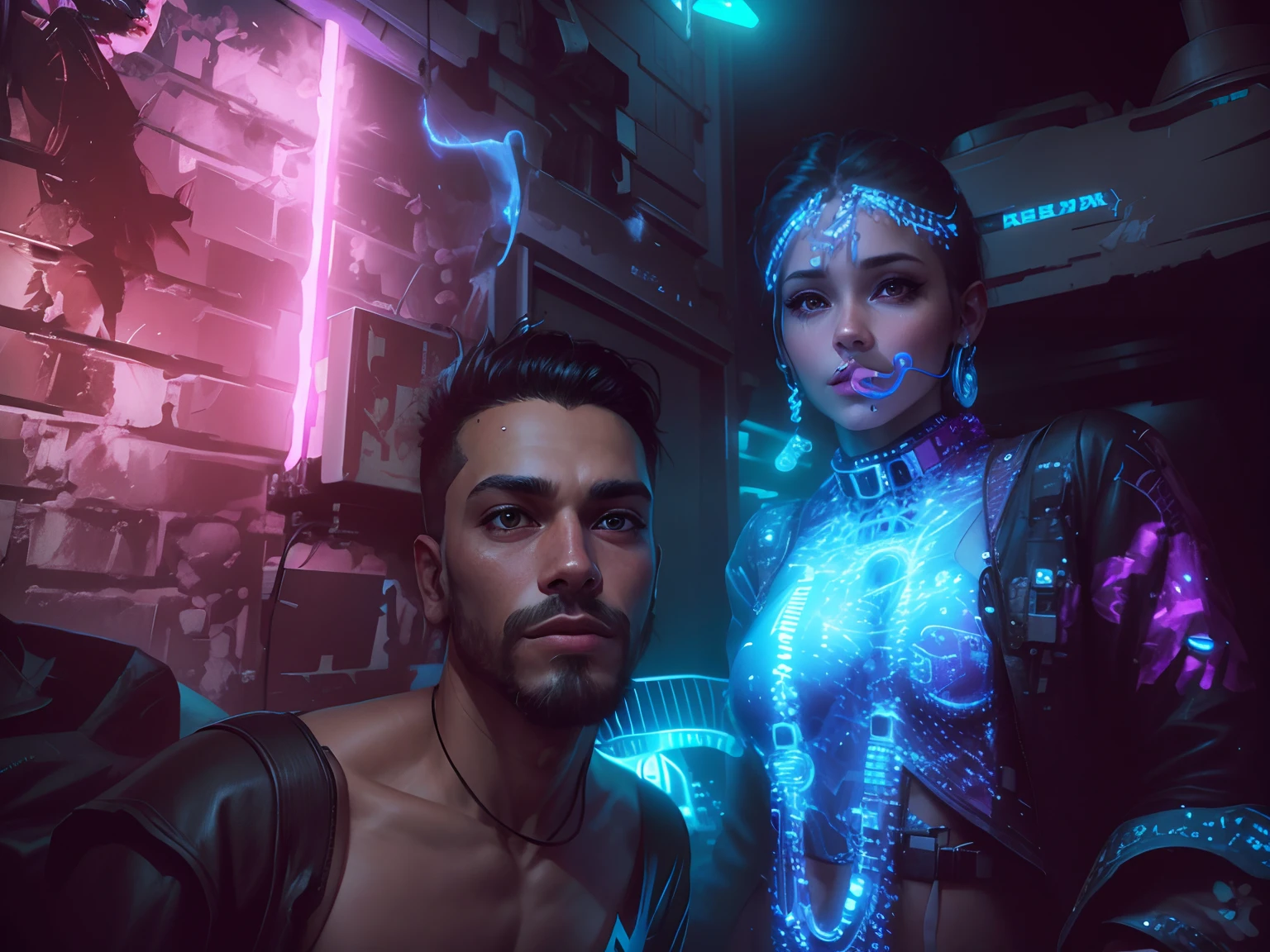 Cyberpunk beautiful couple realistic