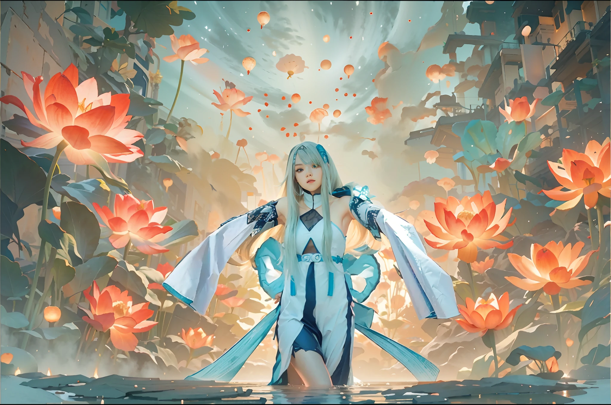 ((masterpiece:1.2, best quality)), 1aldy, solo, (gym clothes), platinum blonde, long hair,  (top view, front focus, looking straight ahead), (forehead), jumping, Above the waist, ponytail, big tits,  nami:1.1
