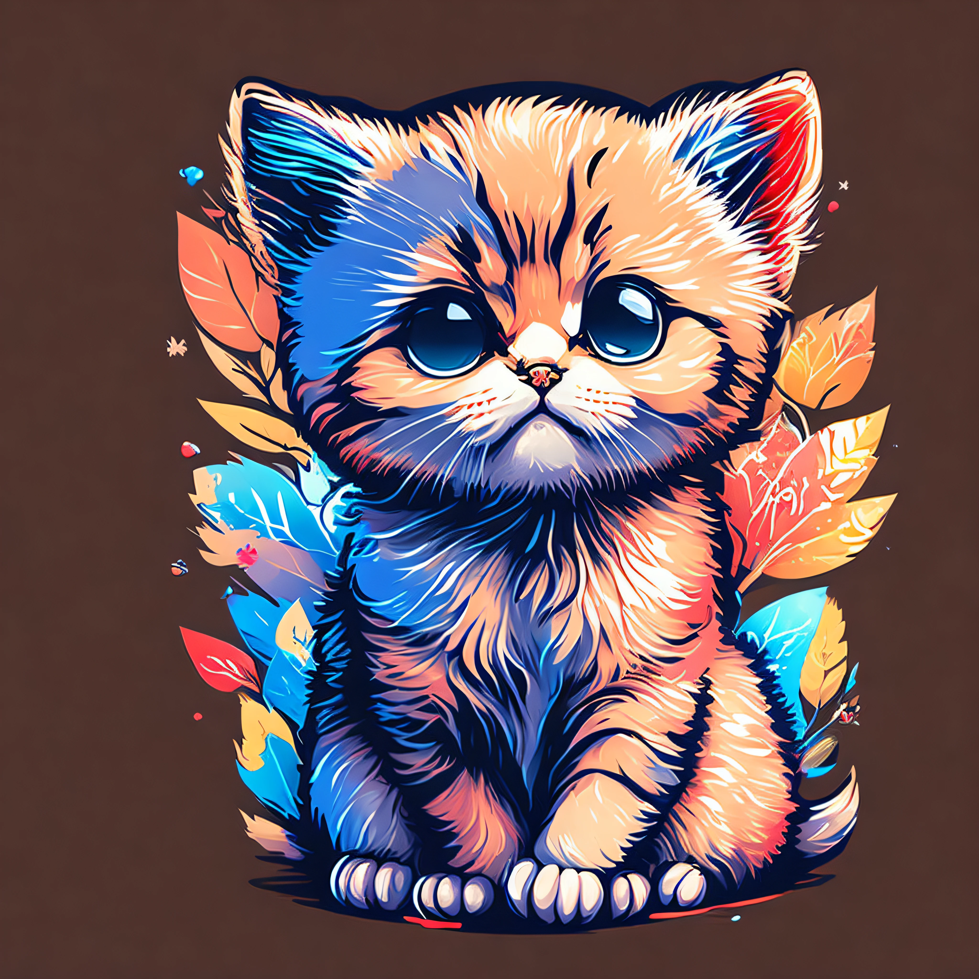 funny kitten, anime style, tshirt design, vector-art