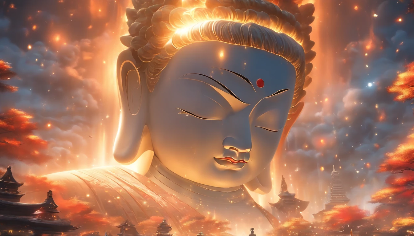 En style porcelaine,Au loin, A huge, a large Buddha statue stands in space,Regarder la Terre,Statue de Bouddha debout,with bright light,Effets de lueur,Pilgrims on the way,Hyperrealistic,Ultra-Photo-Realism,real photography,8k,high resolucion,High quality,Works by masters,superfein,Style encre chinoise noir et blanc,(((couleurs blanches))),Discolouration,Schmutzfleck,Encre,8k,superfein,High quality,(((OC-Renderer)))