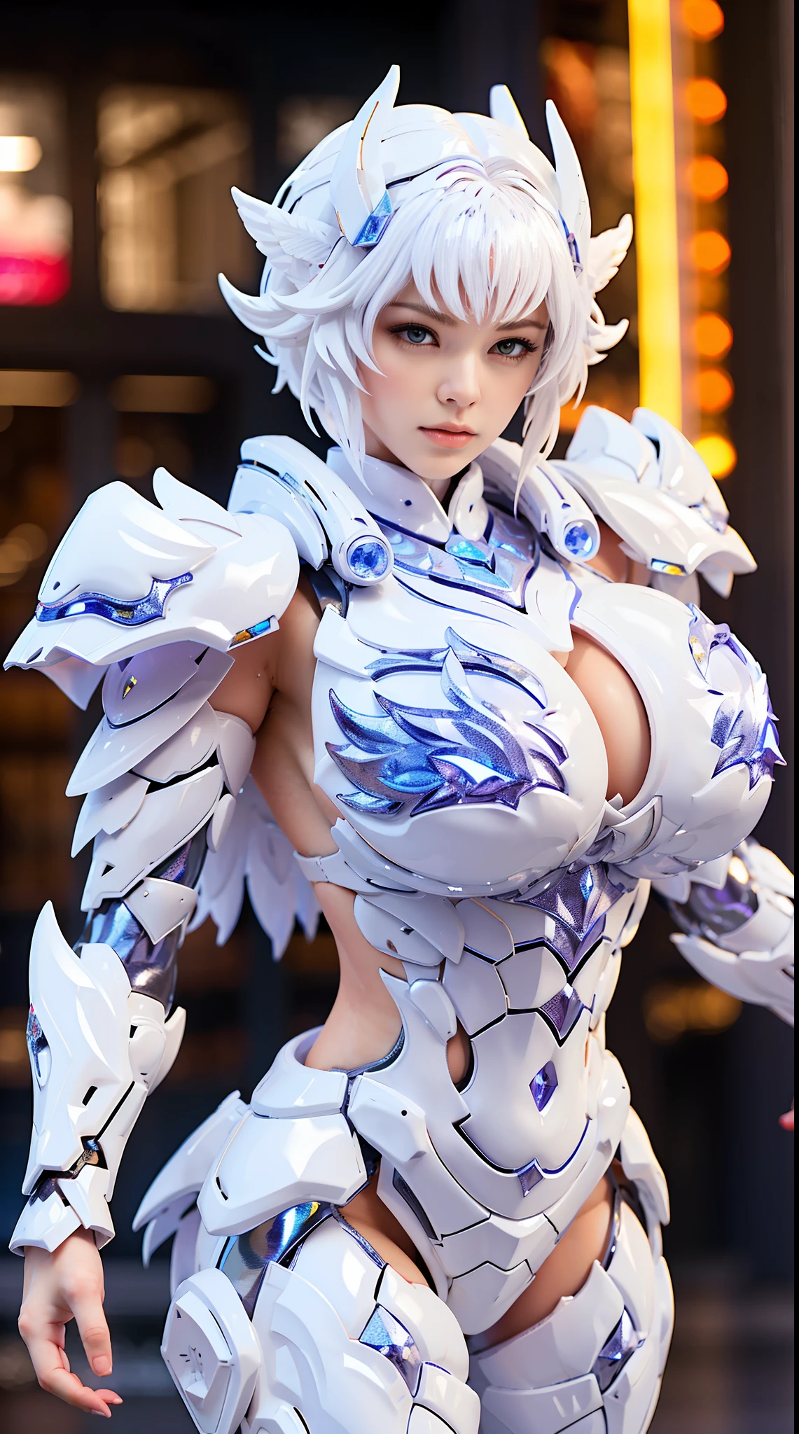 WHITE DRAGON, HUGE BOOBS, CRYSTAL DRAGON SUIT ARMOR, TRANSPARANT, THICK BODY, MUSCLE ABS.