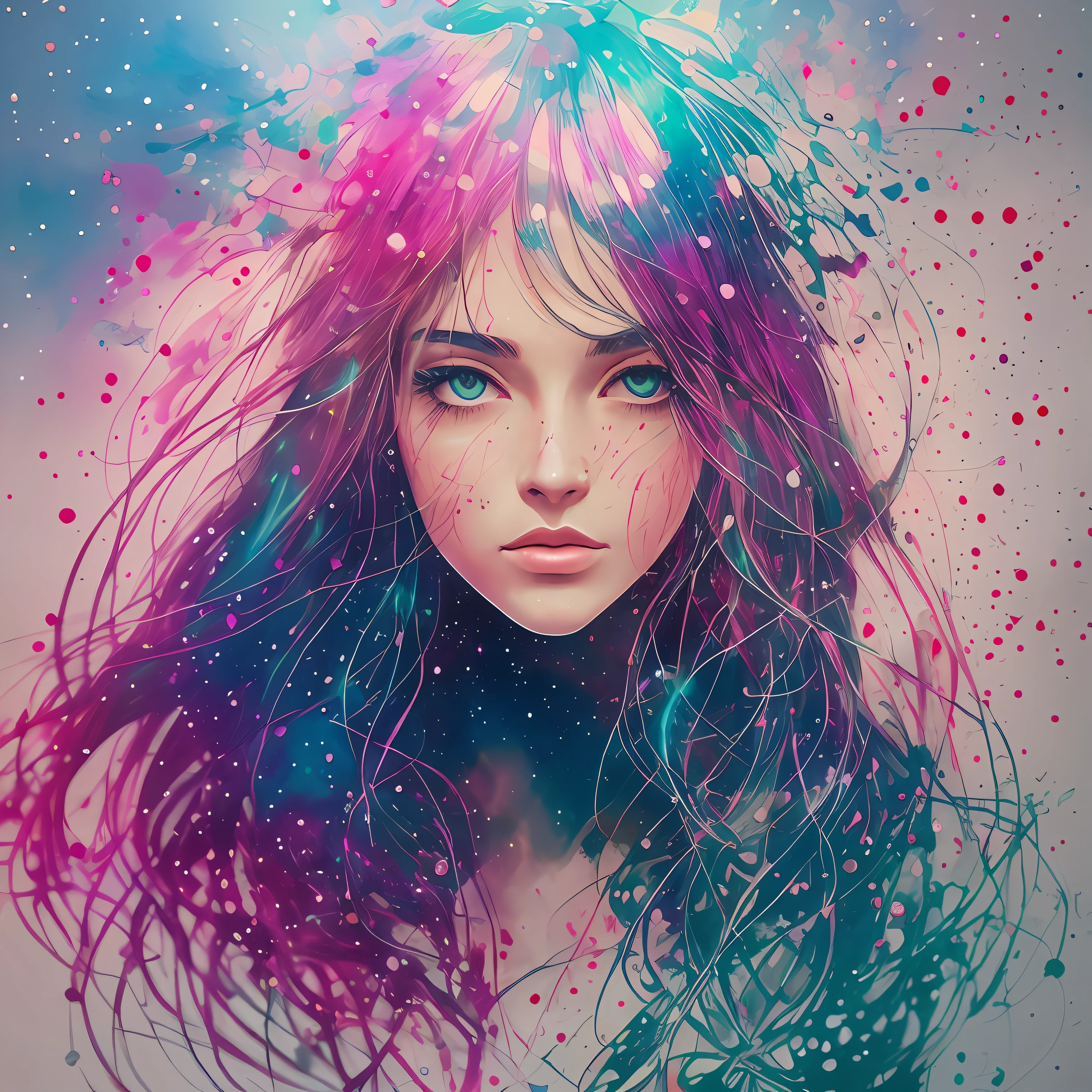 woman with agnes cecile, glowing design, pastel colors, ink drops, autumn lights