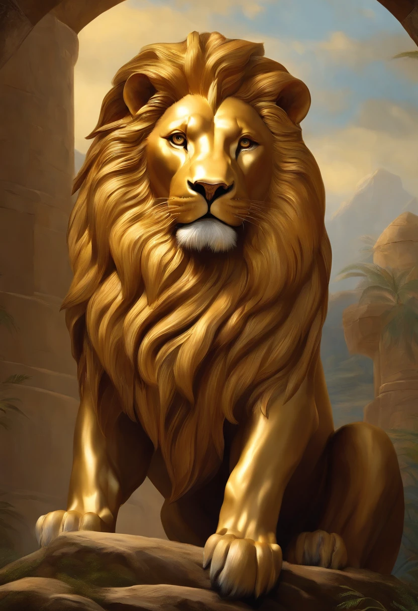 gold, painting, metal, lion head