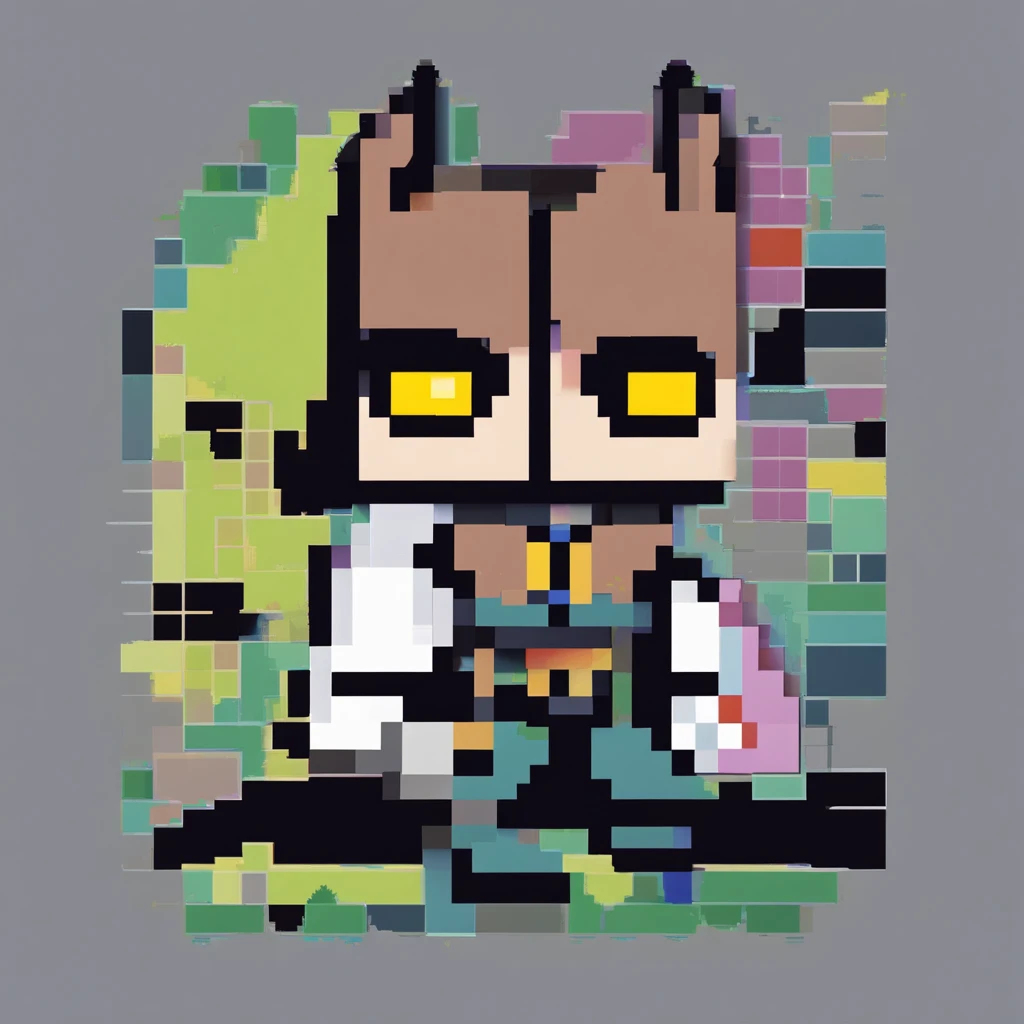 batman, Pixel art,Cute, Beautiful, Colored detailed eyes,