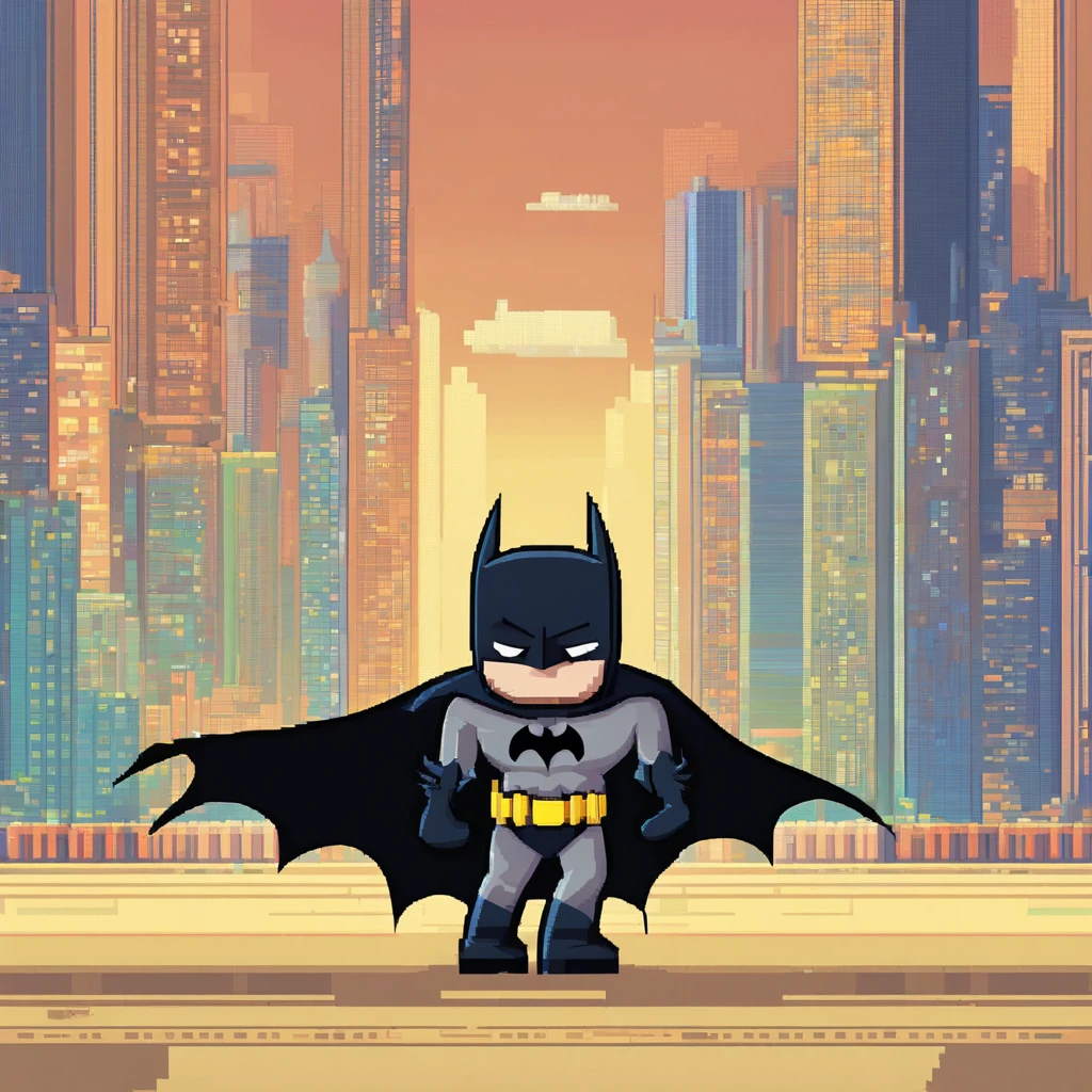 batman, Pixel art,Cute, Beautiful, Colored detailed eyes,