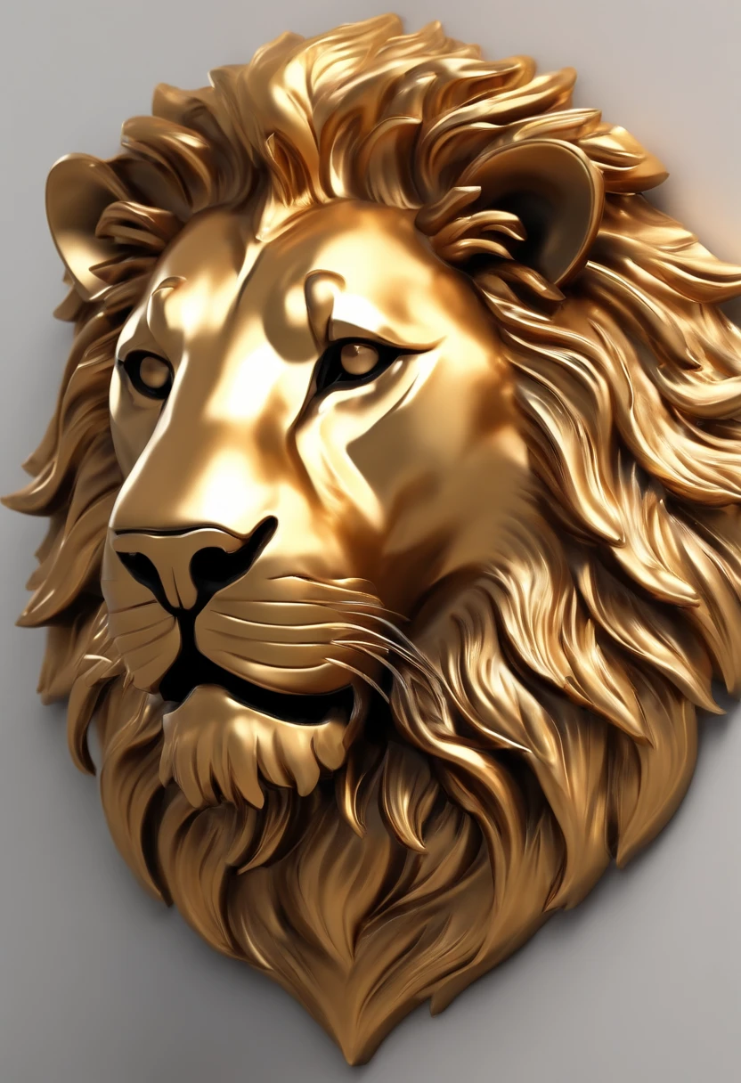 gold, painting, metal, lion head, sideways, clean background