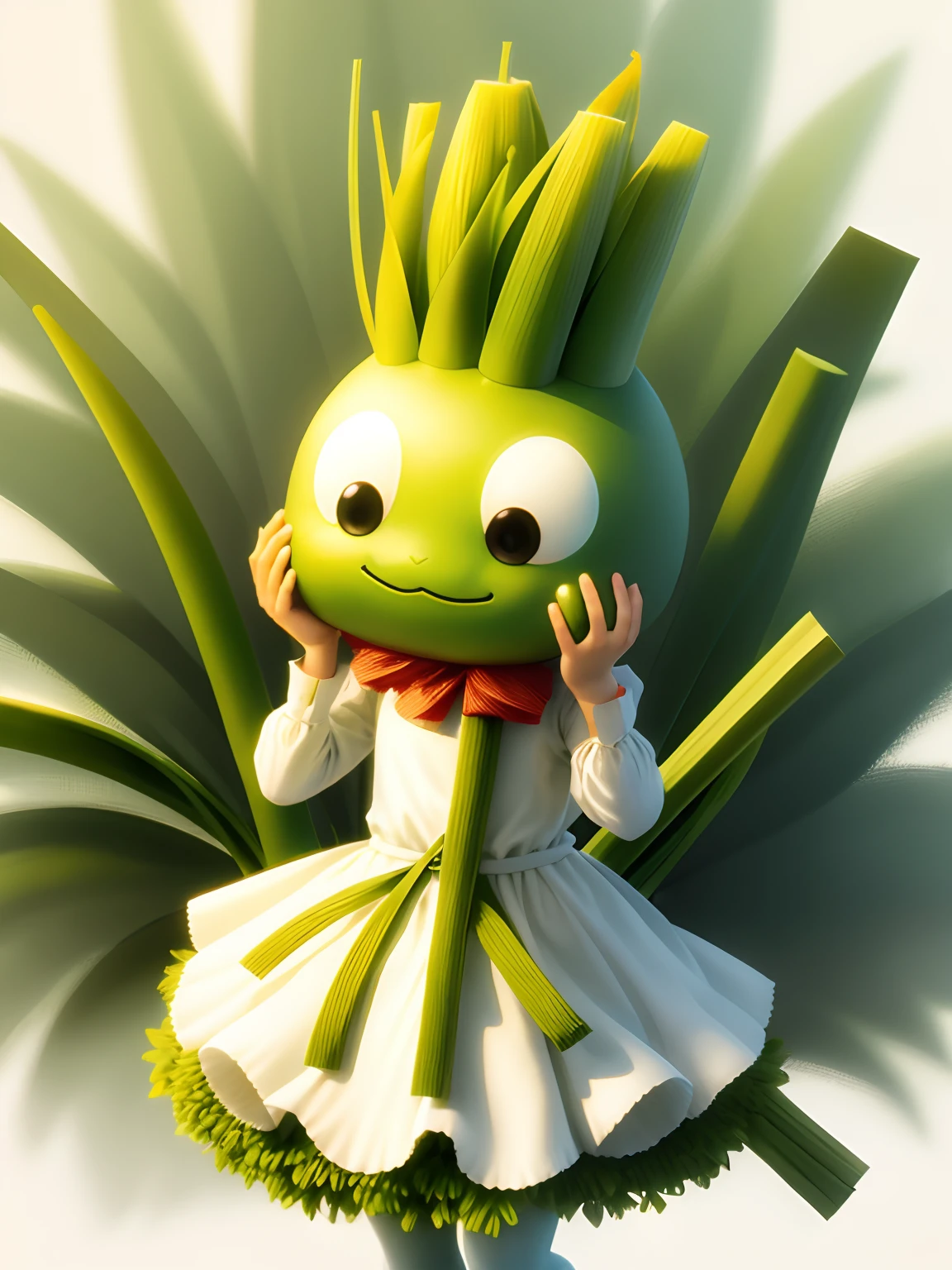 A cute leek monster,The head is covered with leeks