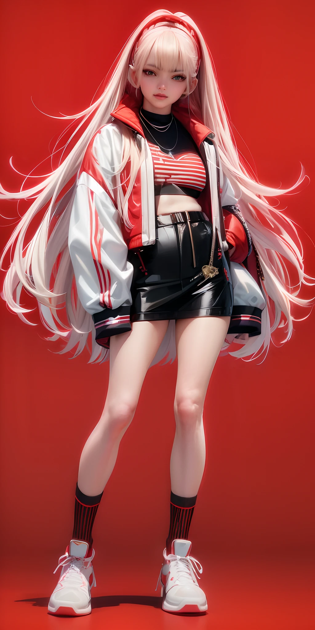 anime - style image of a woman with long white hair and a red jacket, photorealistic anime girl render, smooth anime cg art, anime styled 3d, anime style 4 k, azur lane style, render of a cute 3d anime girl, detailed digital anime art, anime art wallpaper 8 k, anime styled digital art, cushart krenz key art feminine
