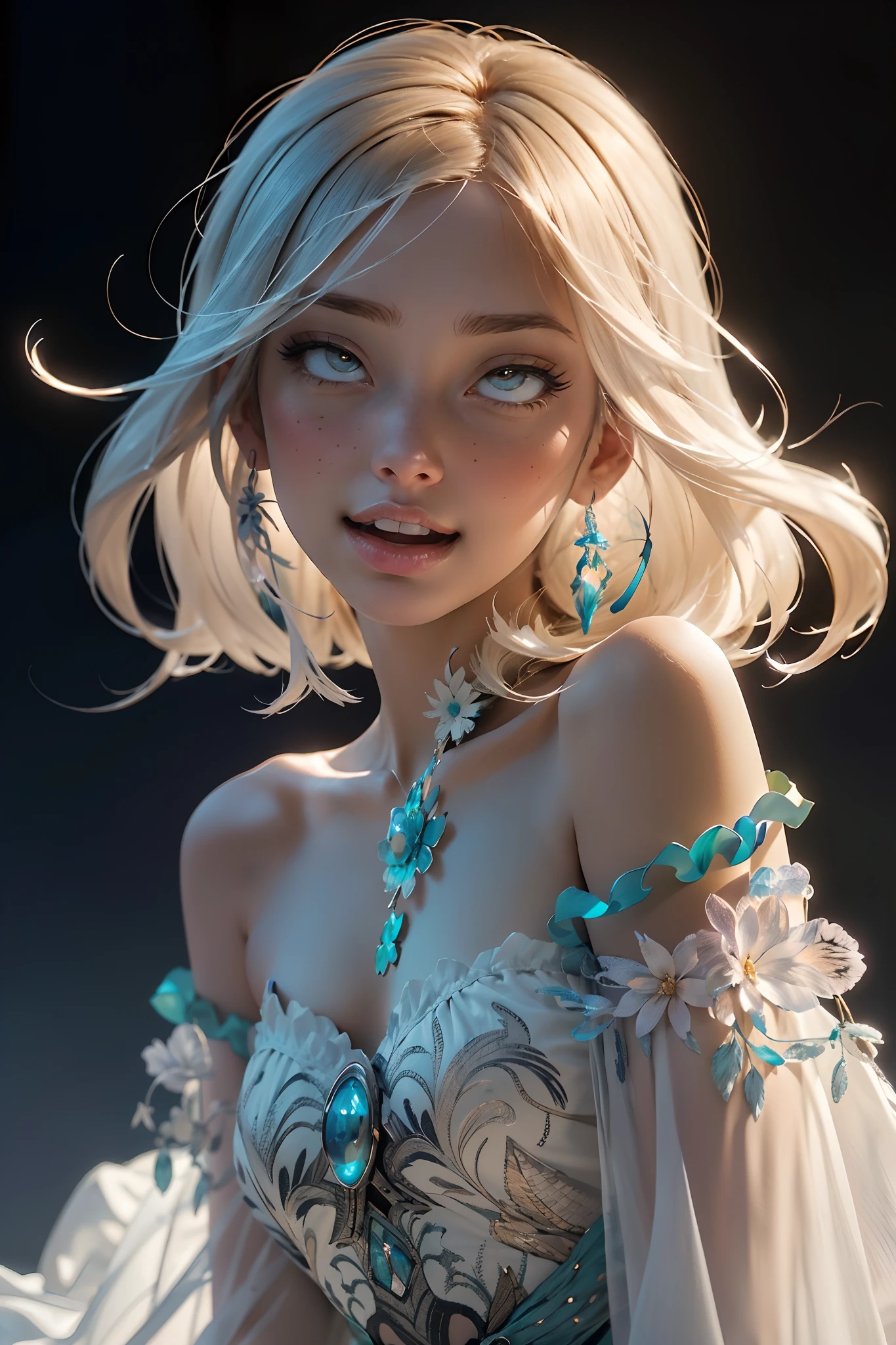 (((masterpiece))), (((best quality))), ((ultra-detailed)), (hyperrealistic), (highly detailed CG illustration), ((extremely delicate and beautiful)),cinematic light, (full body:1.2), 1girl, solo, graceful and enchanting figure, radiating an aura of elegance, intricate facial features, mesmerizing eyes with vibrant colors and delicate shading, white hair, (ahegao,:1.4), (ahg:1.2), climax face, (rolling eyes:1.4), reaching the climax:1.4, DDbitlip, biting lips,  blush, embarrassed, tongue, (head facing upwards:1.1),clothing with elaborate patterns, flowing fabrics and rich textures, off shoulder, off-the-shoulder, reflecting a blend of fantasy and contemporary fashion, environment showing mystical realm filled with magical elements, vibrant colors, dynamic lighting, detailed background elements to create a sense of depth and immersion , latest trends in anime art, lighting effects, from the top artists on ArtStation and their exceptional execution of various art styles and themes , (cowboy shot:1.4), high-resolution artwork to showcase intricate details and clarity