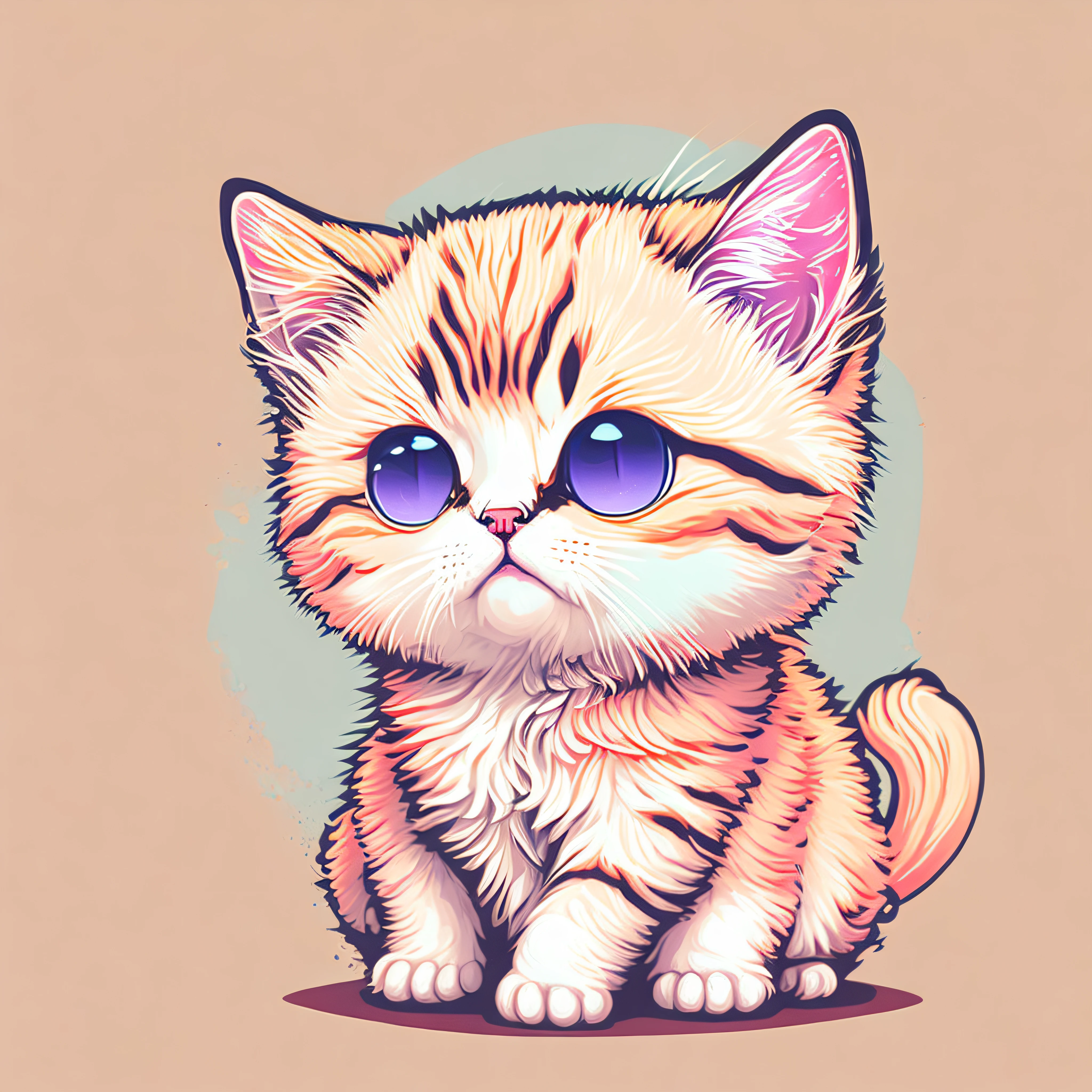 funny kitten, anime style, bright image, soft color, tshirt design, vector-art