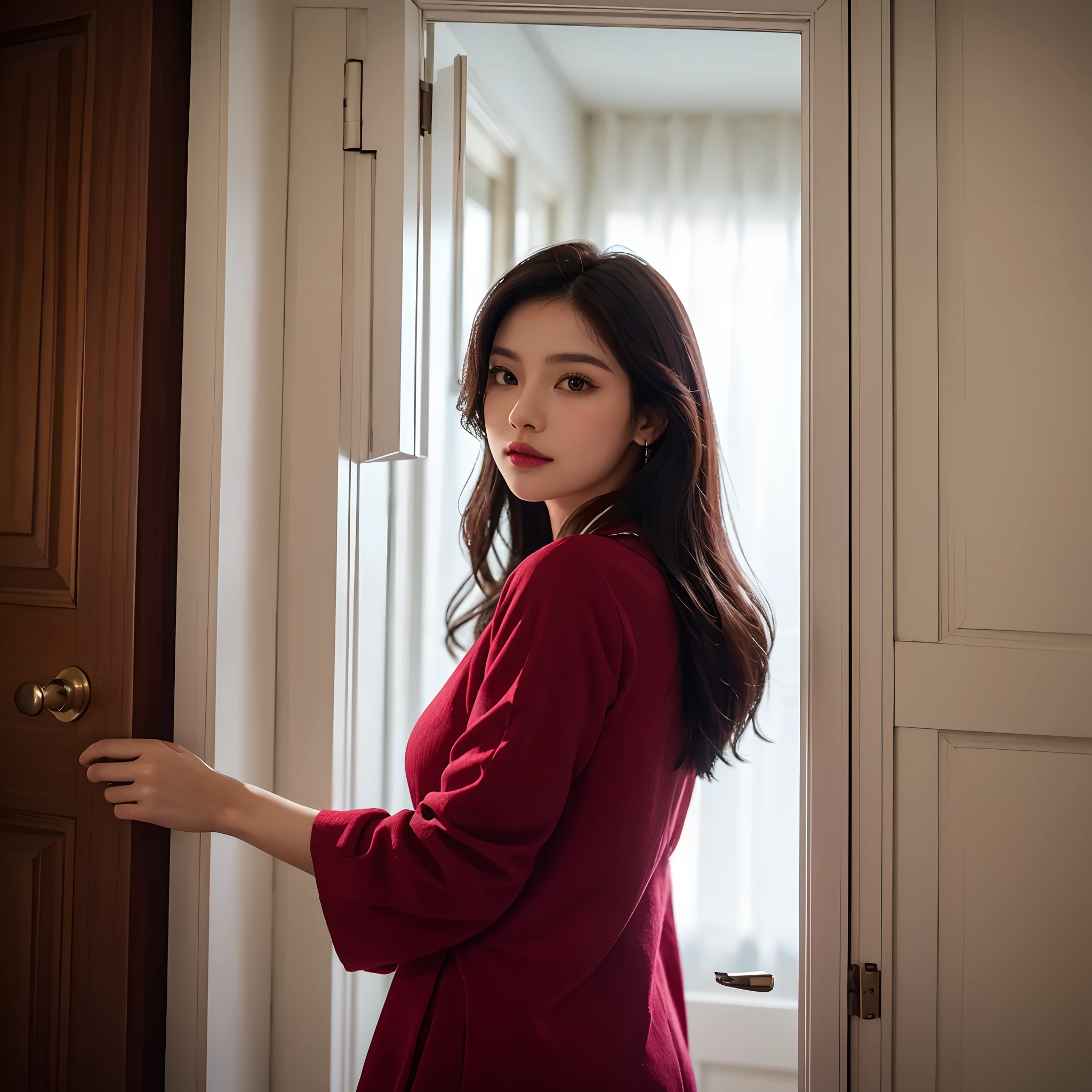 there is a woman that is standing in front of a door, cindy avelino, portrait of jossi of blackpink, red velvet, headshot profile picture, with professional makeup, harumi, nivanh chanthara, leaked image, mai anh tran, fanart, captured on canon eos r 6, hana alisa omer, portrait of modern darna, album art