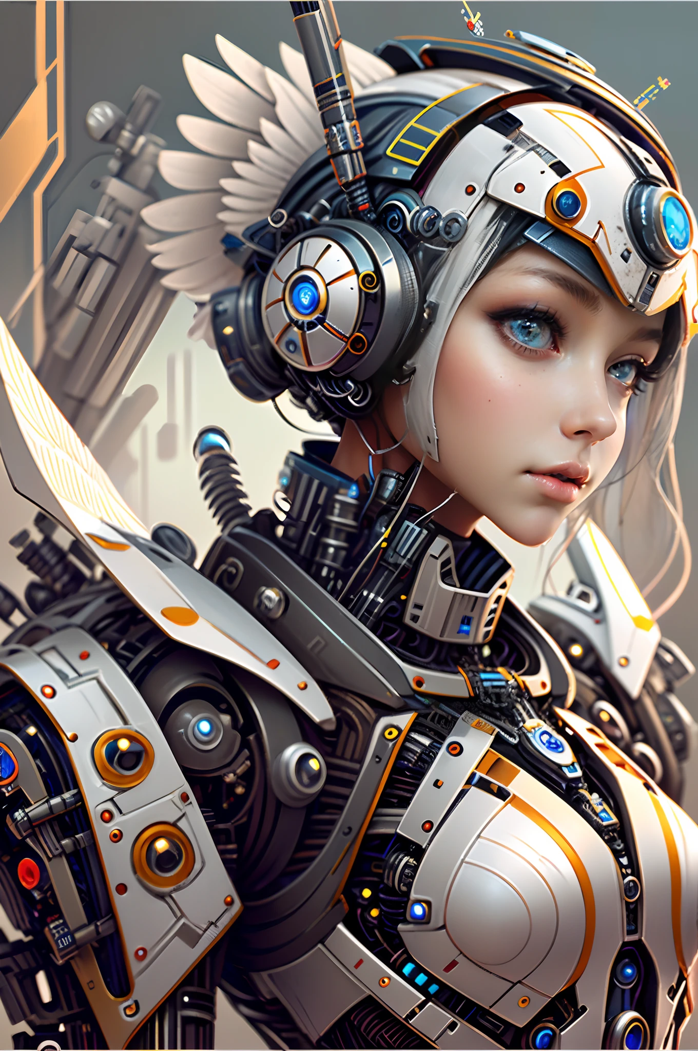 Close-up of women in futuristic outfits, Beautiful and intricate robot character design, Beautiful and charming cyborg ****ta, White biomechanical parts,Chromium biomechanical parts, Beautiful cyborg ****ta, Portrait of Android ****ta, Super delicate female robot, Intricately ridiculously superhuman, New futuristic with high detail  , Biomechanics and complexes, Beautiful ****ta robot, futuristic robot angel, beautiful cyborg angel girl