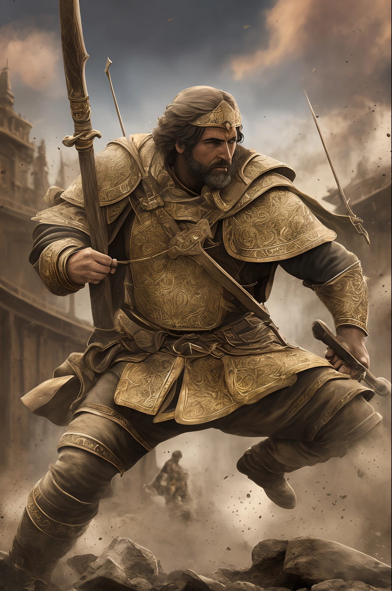 Guerrero hombre Romano Combatiendo a los estruscos en el puente, 8k, Super detail, ccurar, La mejor calidad --auto --s2
