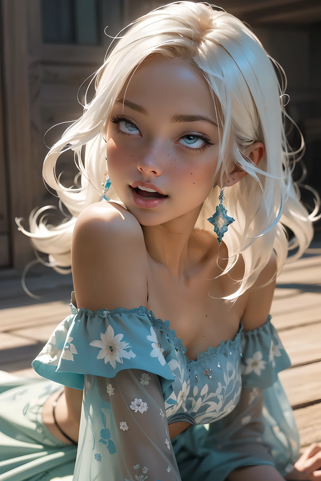 (((masterpiece))), (((best quality))), ((ultra-detailed)), (hyperrealistic), (highly detailed CG illustration), ((extremely delicate and beautiful)),cinematic light, (full body:1.2), 1girl, solo, graceful and enchanting figure, radiating an aura of elegance, intricate facial features, mesmerizing eyes with vibrant colors and delicate shading, white hair, (ahegao:1.2), (ahg:1.2), climax face, (rolling eyes:1.4), shivering, trembling, in agony, (reaching the climax:1.4),  biting lips,  blush, embarrassed, tongue, drool, (head facing upwards:1.1),clothing with elaborate patterns, flowing fabrics and rich textures, off shoulder, off-the-shoulder, reflecting a blend of fantasy and contemporary fashion, environment showing mystical realm filled with magical elements, vibrant colors, dynamic lighting, detailed background elements to create a sense of depth and immersion , latest trends in anime art, lighting effects, from the top artists on ArtStation and their exceptional execution of various art styles and themes , (cowboy shot:1.4), high-resolution artwork to showcase intricate details and clarity