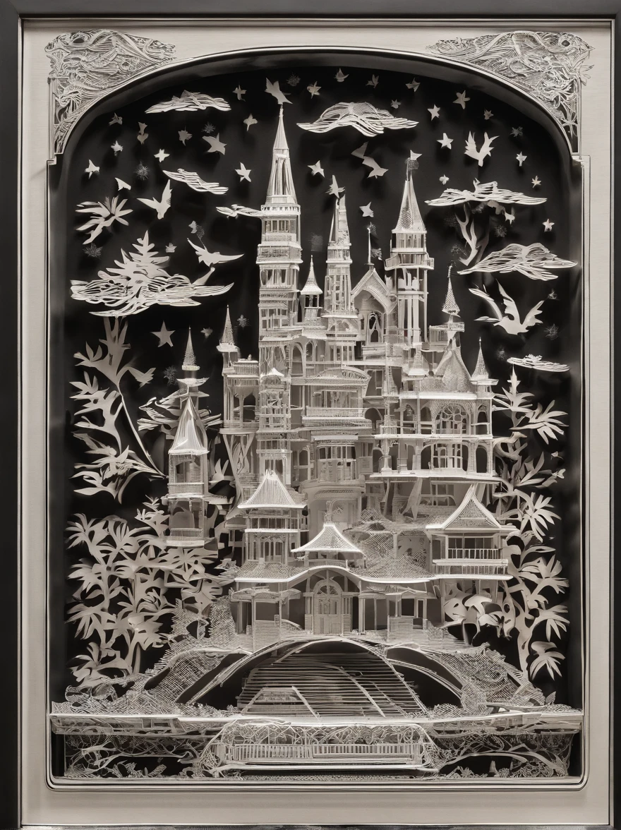 Highest Quality, Highest image quality, Top resolution, Intricate details, Craftsmanship, absurdity, (cutout: 1.3), Color, (Works of a wizard who uses fire magic and a dragon engulfed in flames), Framed clippings are on display in the museum, Flames protrude from the work, The walls of the museum are actually on fire, fire, Black smoke, Scorch marks, ash, Real Fire, And the audience is surprised.