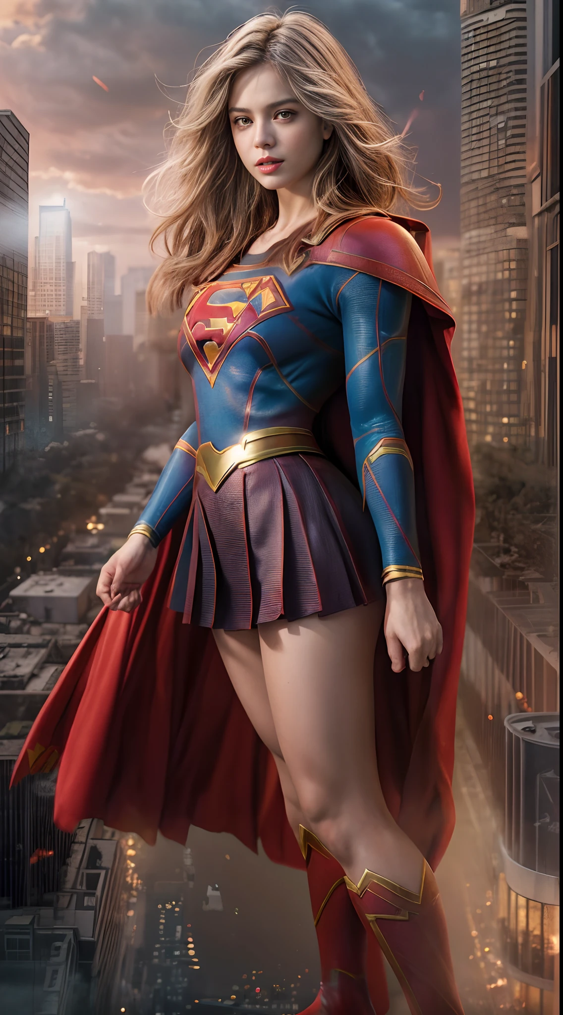 (double exposure), (full body photo),in a secluded hotel room A gorgeous melissa benoist in (supergirl suit) (standing) behind used wall,((3)), curvy fit body shape, wearing ((red spandex stockings)),blonde, smirk, pov, solo, single,texture, ultra high res, RAW, instagram LUT, masterpiece, best quality, ultra-detailed, ultra high resolution, RAW, 4k, (looking at viewer), extremely detailed eyes and face, (beautiful detailed nose), (beautiful detailed thigh), (beautiful detailed eyes), perfect body proportion, (looking at the camera),smirk,(s0p3r6m3l1s4-smf),(red cape),(supergirl suit),(superhero),(skirt)