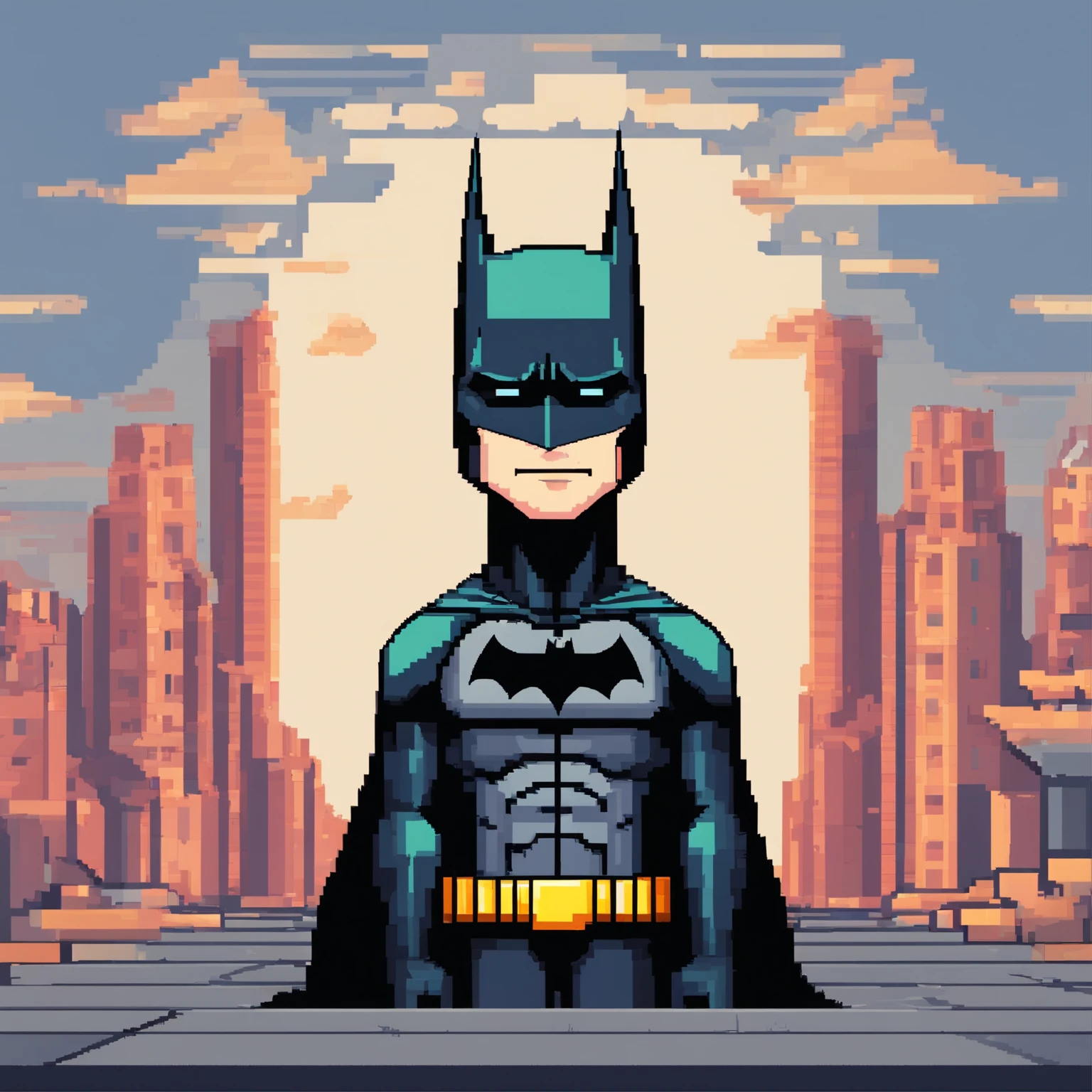 batman, Pixel art,Cute, Beautiful, Colored detailed eyes,