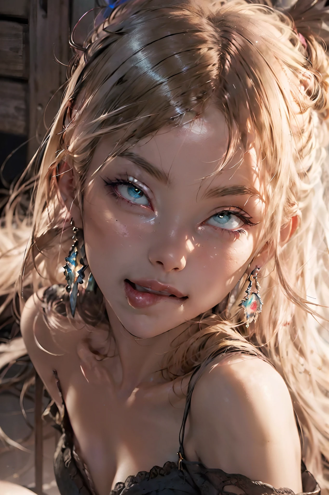 (((masterpiece))), (((best quality))), ((ultra-detailed)), (hyperrealistic), (highly detailed CG illustration), ((extremely delicate and beautiful)), sharp, cinematic light, 1girl, solo, graceful and enchanting figure, radiating an aura of elegance, intricate facial features, mesmerizing eyes with vibrant colors and delicate shading, white hair, (ahegao:1.4), (ahg:1.2), climax face, (rolling eyes:1.4), (reaching the climax:1.4), DDbitlip, clothing with elaborate patterns, flowing fabrics and rich textures, off shoulder, off-the-shoulder, reflecting a blend of fantasy and contemporary fashion, downblouse, environment showing mystical realm filled with magical elements, vibrant colors, dynamic lighting, detailed background elements to create a sense of depth and immersion , latest trends in anime art, lighting effects, from the top artists on ArtStation and their exceptional execution of various art styles and themes , (cowboy shot:1.4), high-resolution artwork to showcase intricate details and clarity