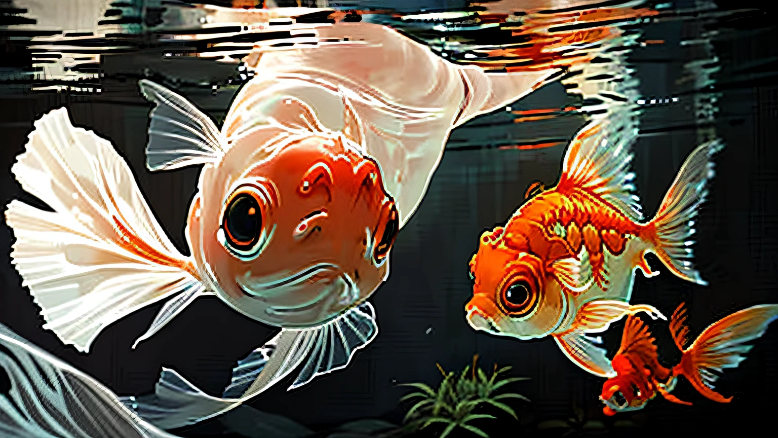goldfish, swimming in a glass pool