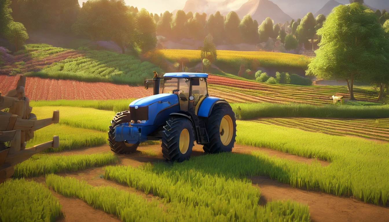 A Farmer Woking in His Farm Close Portrait, Pixar Style, 3D Render, High Detailed, Blender Render,