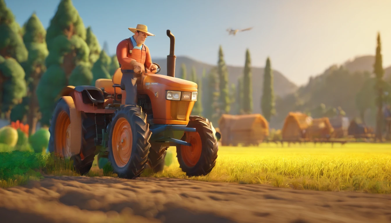 A Farmer Woking in His Farm Close Portrait, Pixar Style, 3D Render, High Detailed, Blender Render,