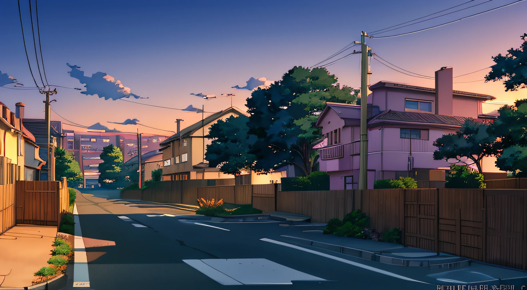 Animated scene of street with house and road sign, Anime Background Art, anime countryside landscape, Anime landscapes, Anime scenery, Beautiful anime scenery, Anime Background, in the style of makoto shinkai, style of makoto shinkai, beautiful anime scene, anime landscape wallpapers, anime movie background, detailed scenery —width 672