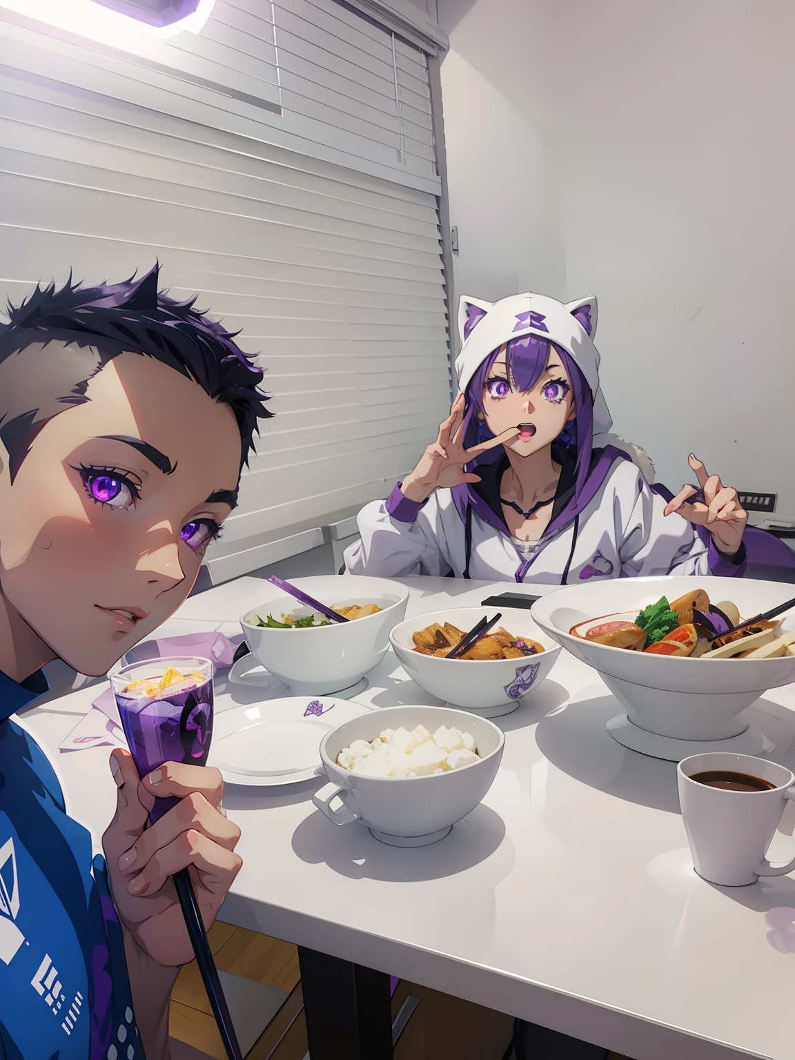 Anime Stylization, with glowing purple eyes, in an anime style, anime styled 3d