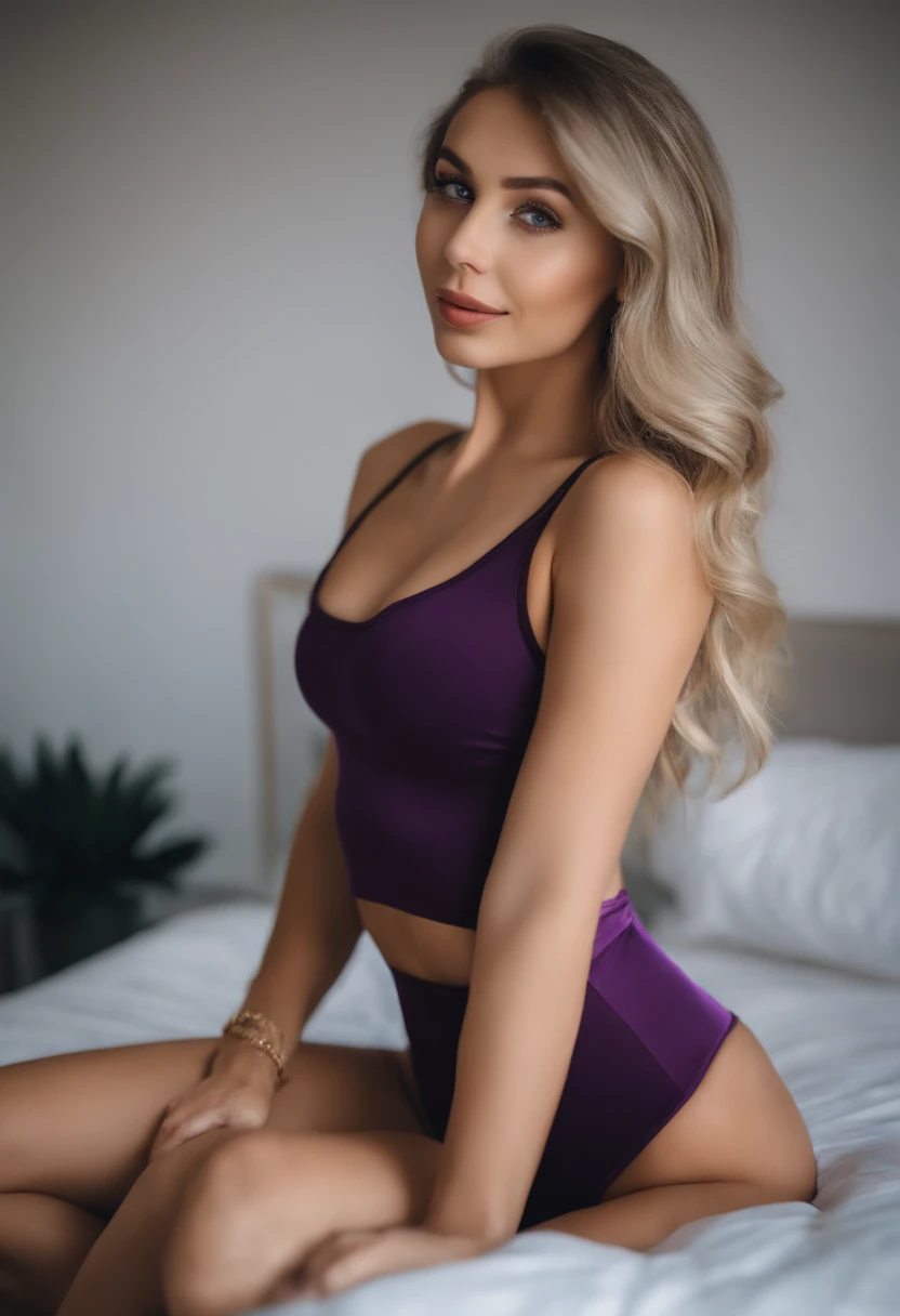 woman with matching tank top and panties, Sexy girl with blue eyes, portrait sophie mudd, portrait corinna kopf, blonde hair and large eyes, Selfie einer jungen Frau, Augen im Schlafzimmer, Violet Myers, ohne Make-up, Natural makeup, Blick direkt in die Kamera, Gesicht mit Artgram, dezentes Make-up, Stunning full body shot, im Schlafzimmer, Spaltung