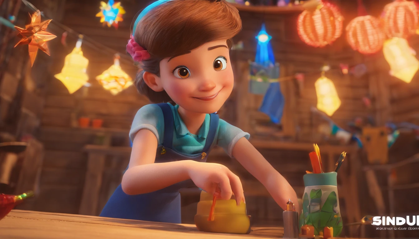 A Laborer Working in a Lavish Farm(masterpiece, best quality, highres, ultra-detailed, 8k, 4k), artbook, anime coloring, CG, illustration , fantasy, mksks ,1girl, solo, earring, choker, background is a huge ornate circular pattern, smile, happy looking at viewer, fireworks, stars, night, outdoors, (dutch angle), close up, face focus, Pixar Style, 3D Render