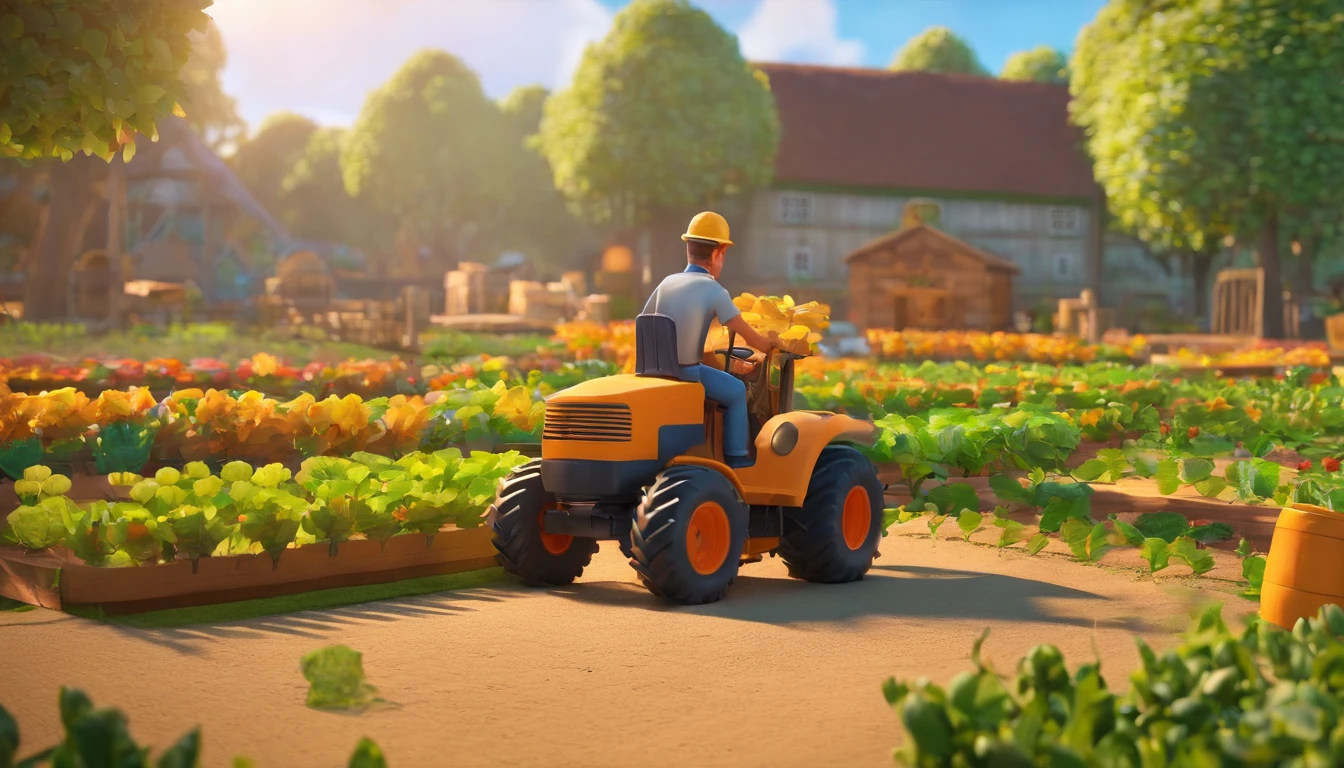 A Laborer Working in a Lavish Farm Pixar Style, 3D Render, CG, (masterpiece, best quality, highres, ultra-detailed, 8k, 4k)