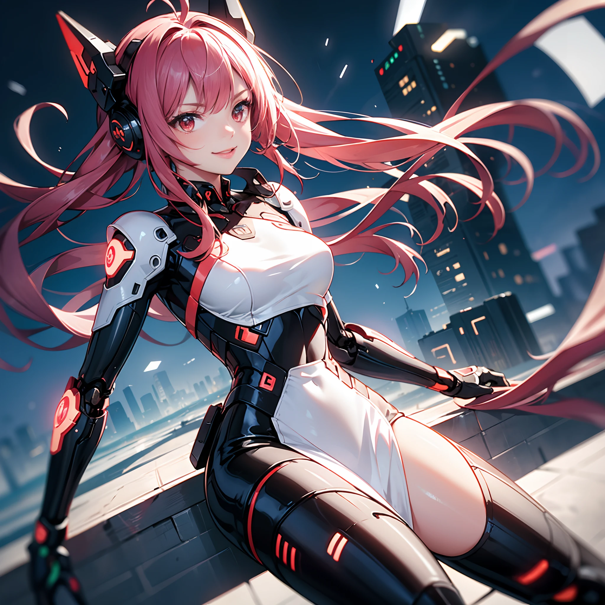 ((Marl、Horse ear headband、fake horse ears)）、（lightly dressed、Valley、full body Esbian、Beautiful legs)、（NOWAI、Cyber City、natta、cyberpunked、Dark、short-cut、Red smoke flows from the eyes）、1girl in、​master piece、japanaese girl、absurderes、hight resolution、ultra-detailliert、depth of fields、​masterpiece、extremely details CG、3D Photography、3D background、Unity、8K、Hi-Res、top-quality、shadowy、foco nítido、pale-skinned、A detailed eye、blurry backround、dynamic ungle、Exaggeration of gloss、best super feat、a closed mouth、Look at viewers、cute smile face、Red cheeks、Portrait of a beautiful woman based on Rootport&#39;Draw a picture、superclear