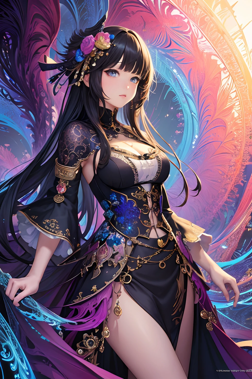 (masterpiece, top quality, best quality, official art, beautiful and aesthetic:1.2), (1girl:1.3), extreme detailed,(fractal art:1.3),colorful,highest detailed --auto --s2