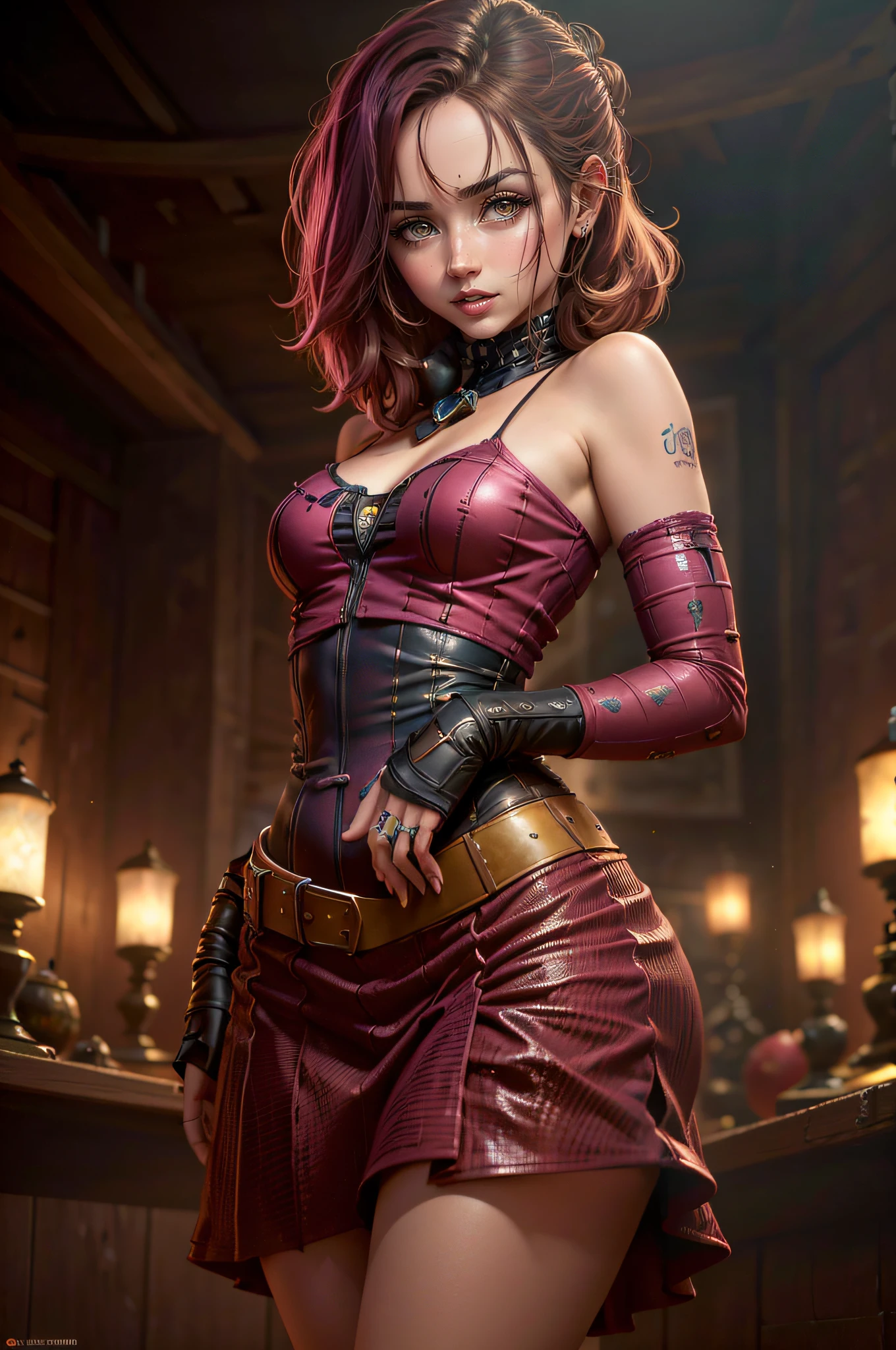 Ana de Armas,  [Jinx Liga de Leyendas], Jinx Lol, Obra maestra, (La mejor calidad: 1.2), (High resolution), (Calidad superior), (8k, 4k, intrincado), (cuerpo completo), rosa corto