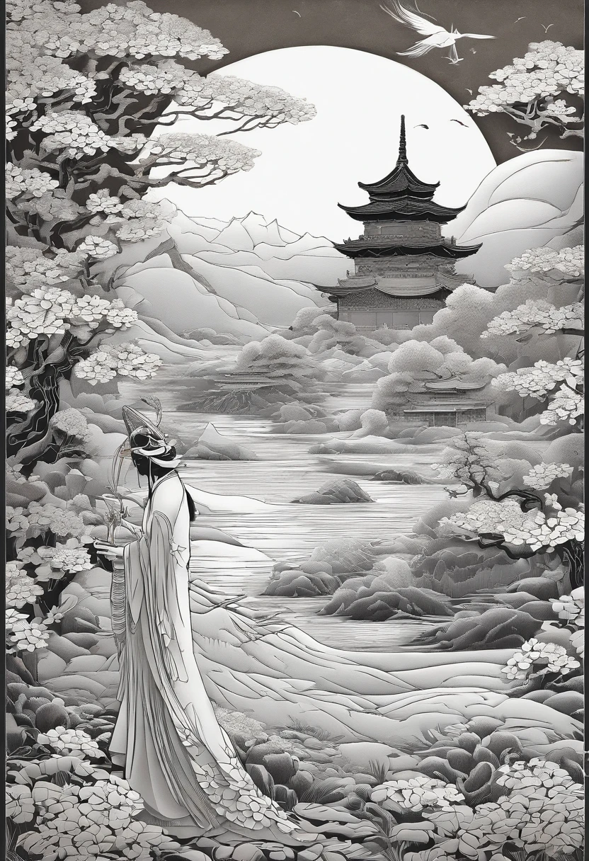masterpiece, A Chiense woman in a hanfu, beautiful render of a fairytale, in the style of paper art, painting of beautiful, beautiful as the moon, very intricate masterpiece, painted metal, beautiful intricate masterpiece, multiple layers, Mysterious, Ancient China background