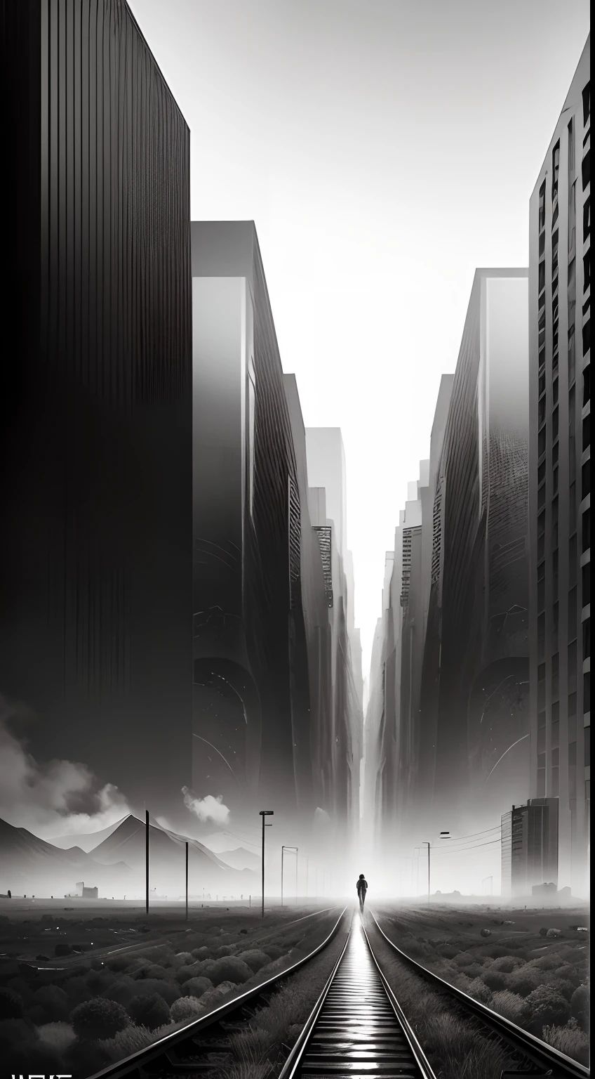 Autumn hustle and bustle black and white poster abstract art apocalyptic landscape