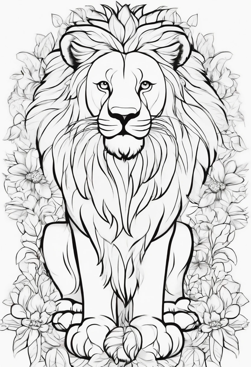 cute lion,minimalistic,line-drawing, vector, .svg, coloring book, Coloring book page styles, Black outline on white background