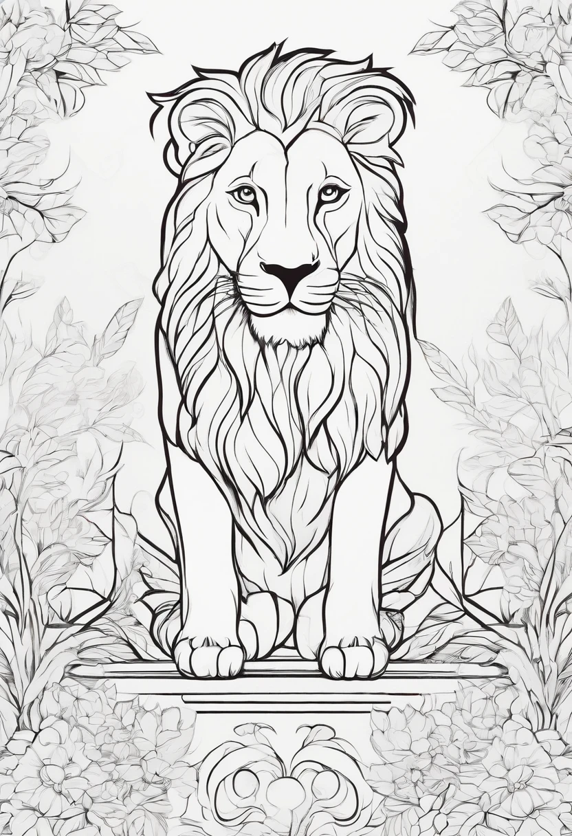 cute lion,minimalistic,line-drawing, vector, .svg, coloring book, Coloring book page styles, Black outline on white background