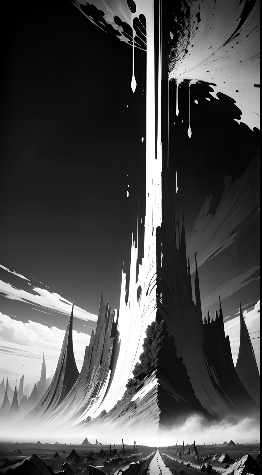 The Great Tear of Autumn Black and white poster abstract art apocalyptic landscape