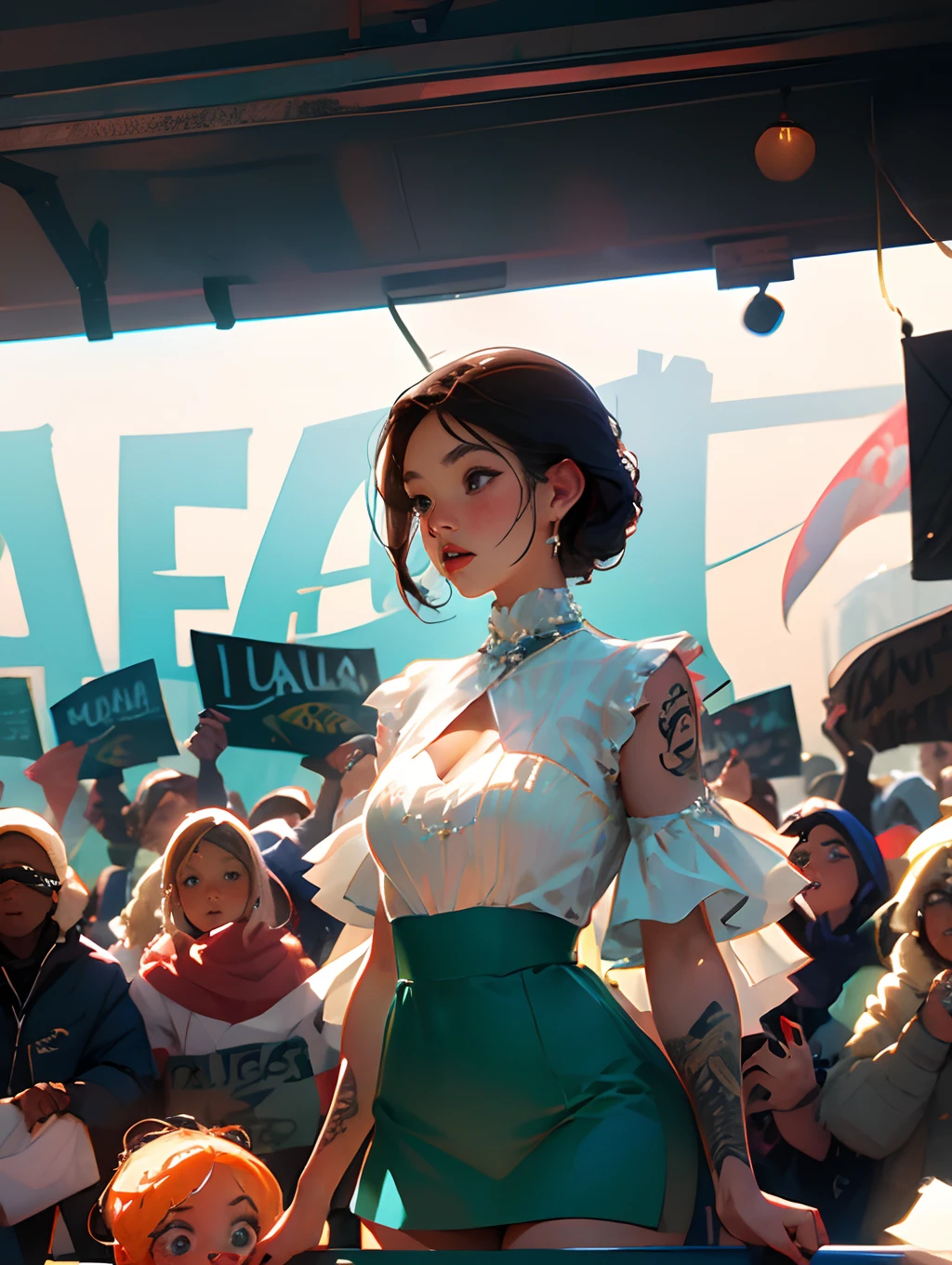 masterpiece, best quality, girl, pubic tattoo on underbelly, spread , surrounded, multiple others, exhibitionism, audience, background characters, crowd, public humiliation,