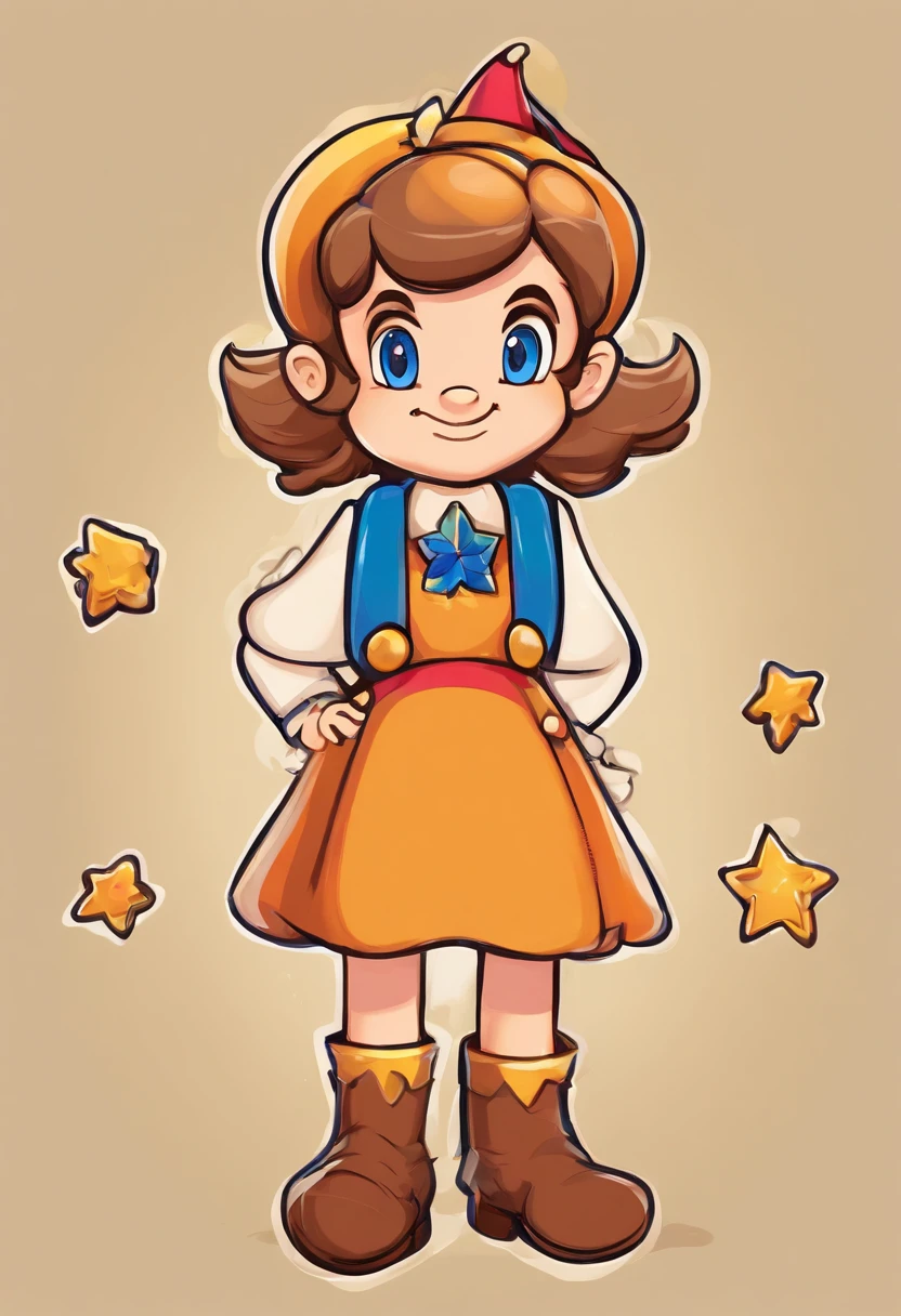 A little girl witch at age 10 with a flipped bob haircut and light brown hair and blue eyes.