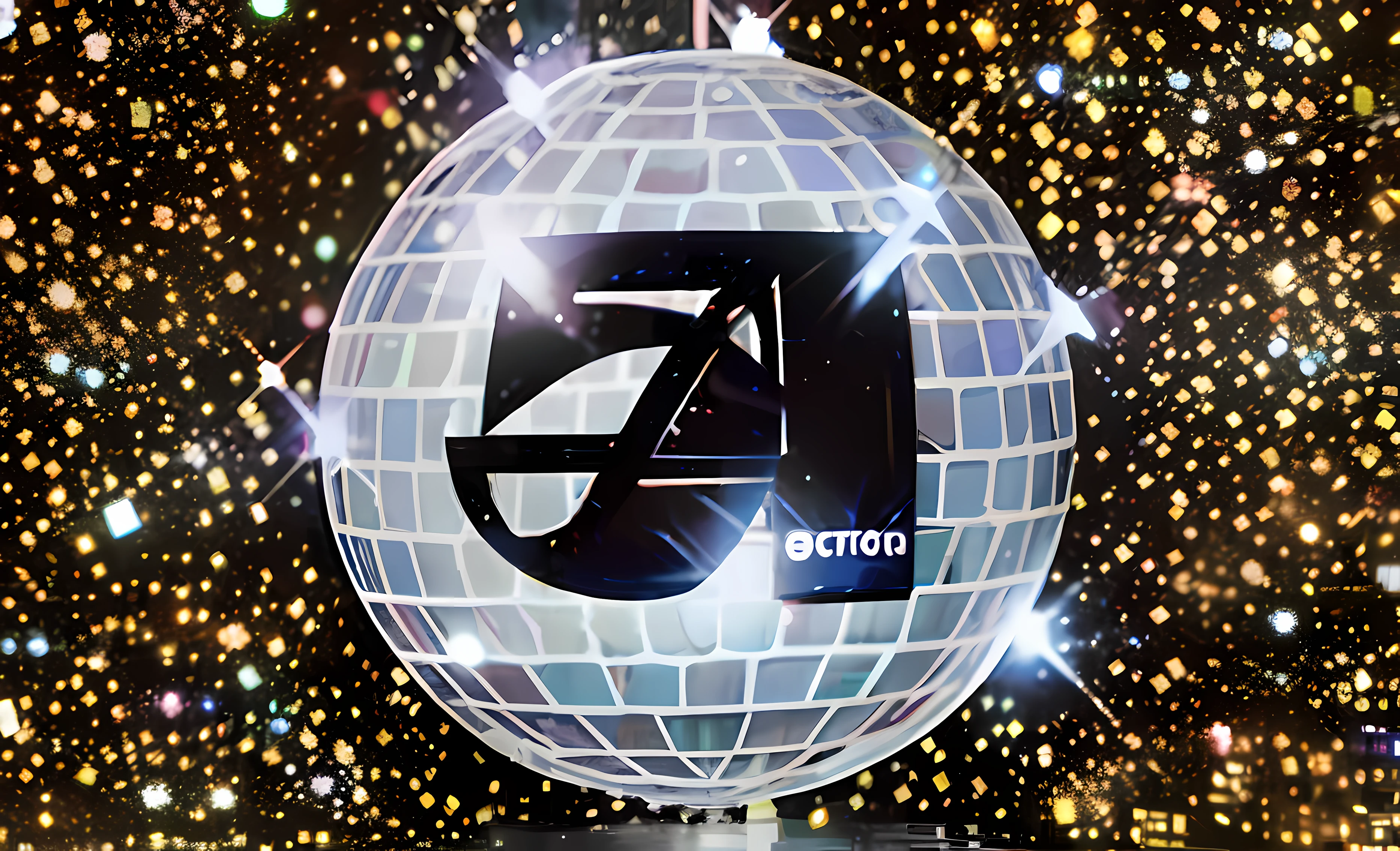 Un primer plano de una bola de discoteca con un logotipo en ella, Estudio 54, Bola de discoteca, Bola de discoteca de fondo, bolas de discoteca, Year 2447, Danza del Anticristo en Studio 54, Arte digital - W 640, Foto de perfil, foto de perfil, disco, promo image, David A, Estrella de la muerte, Foto de perfil, pinchadiscos, foto promocional