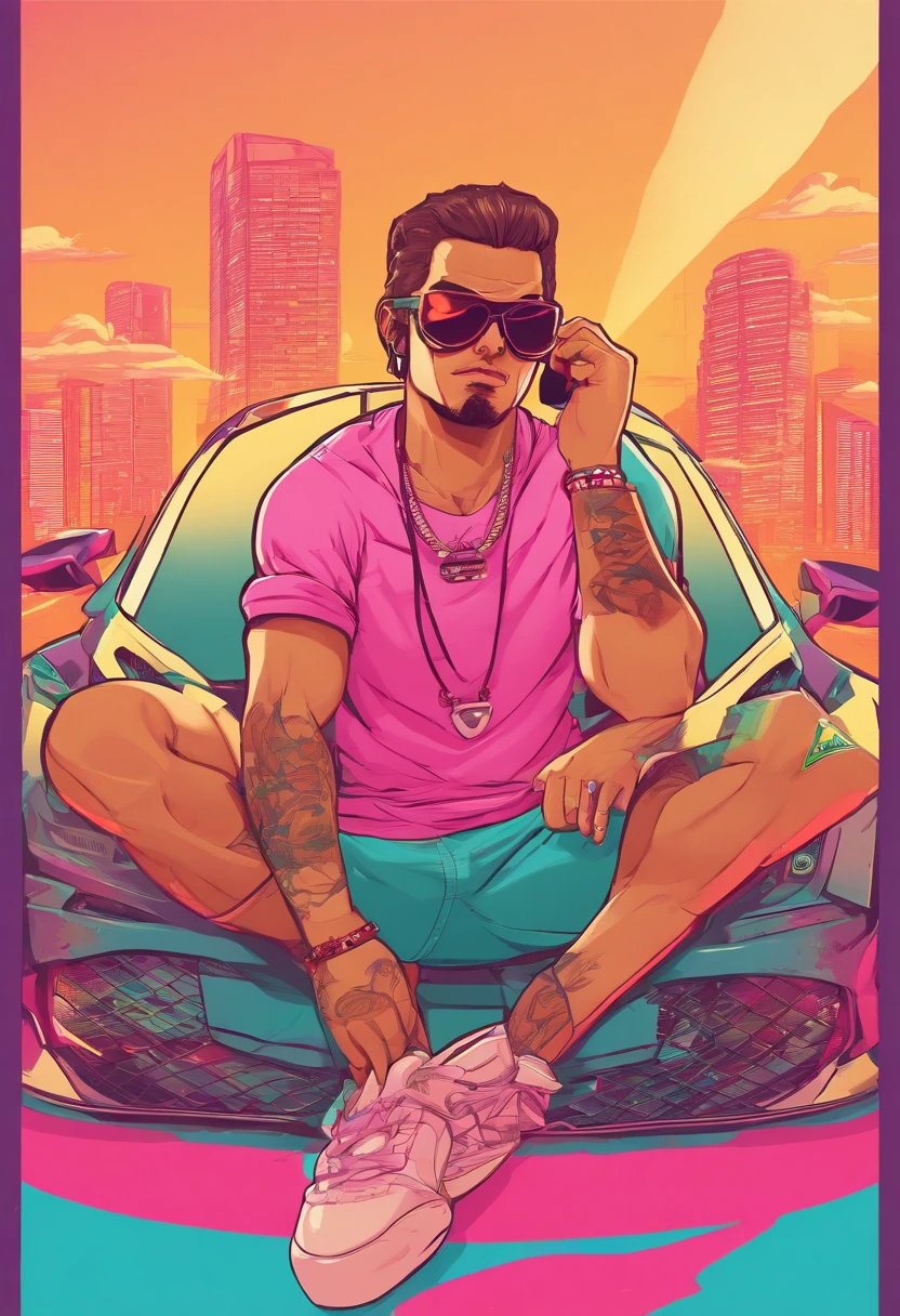 Masterpiece, Best Quality, suntanned skin, looking a viewer, sports clothing, leggins, sitting, bare footed, Simple background with logo, From Bottom, Sunglasses,