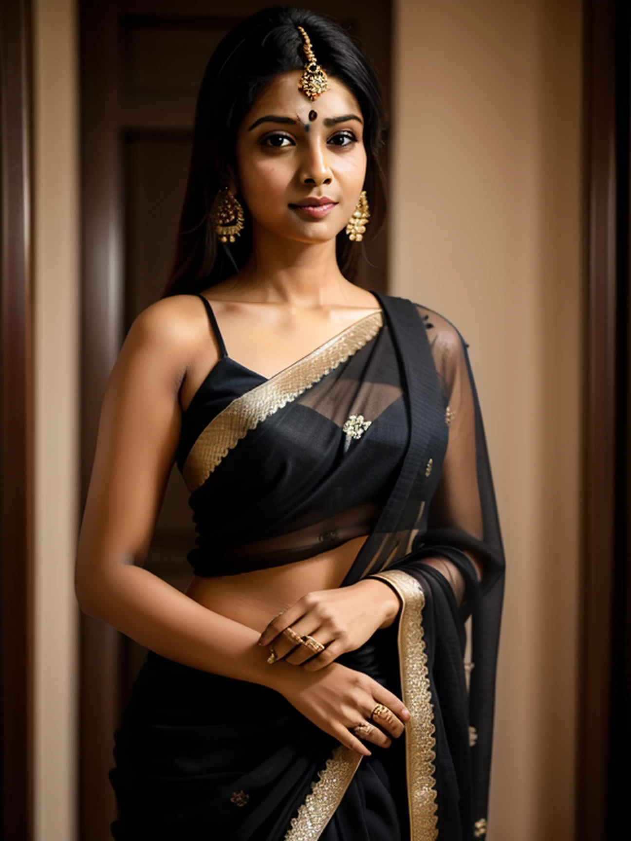 beautiful Indian women 35 year old in black saree